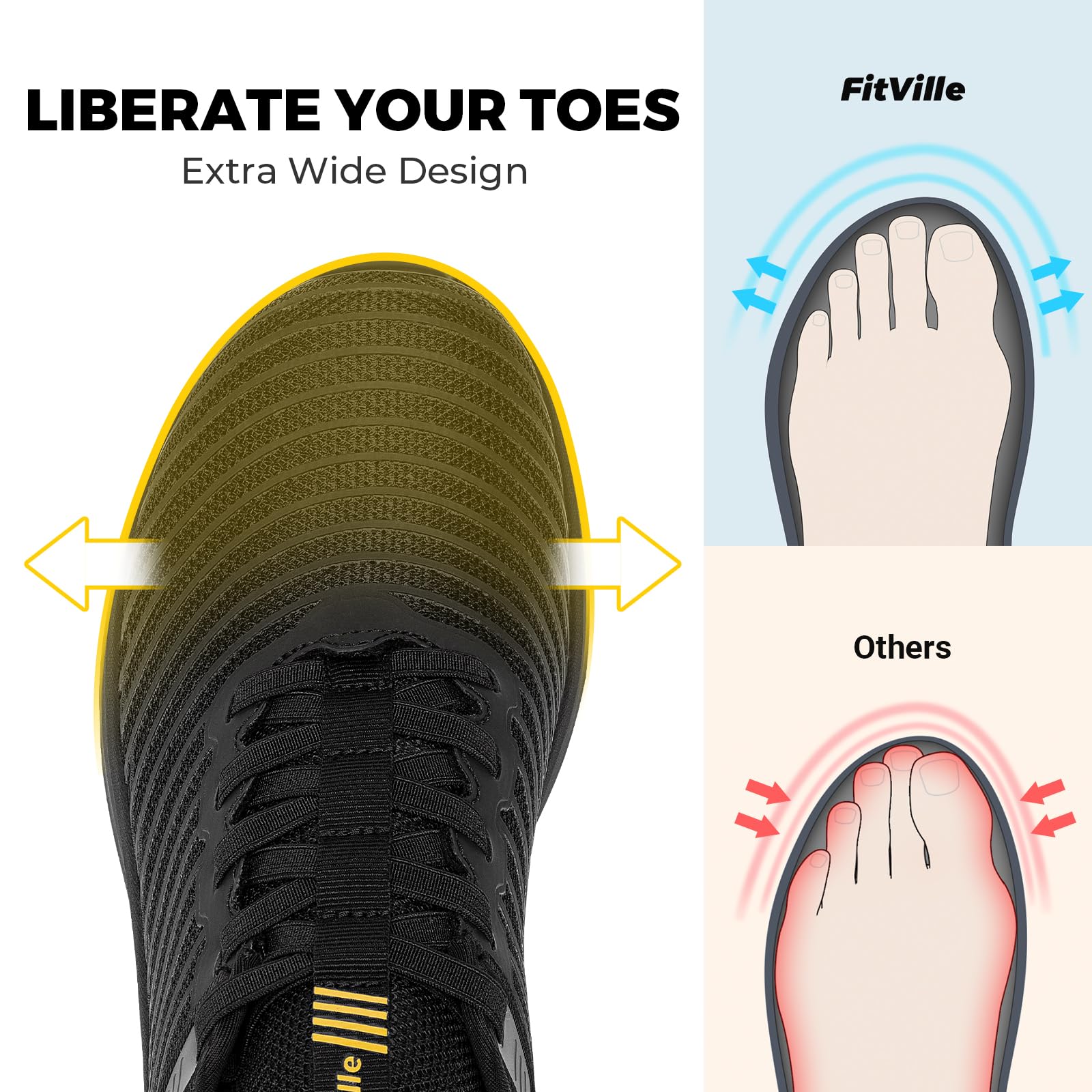 FitVille Extra Weit Sneaker Herren Slip On Walkingschuhe Bequeme Dämpfung Sportschuhe Für Breite Füße Atmungsaktiv Joggingschuhe mit Dicke rutschfest Sohle