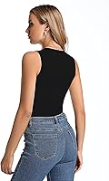 Vista 5 de BSXIJIE Body sin mangas para mujer, cuello halter, sexy, cuello redondo, básico, ajustado, para mujer