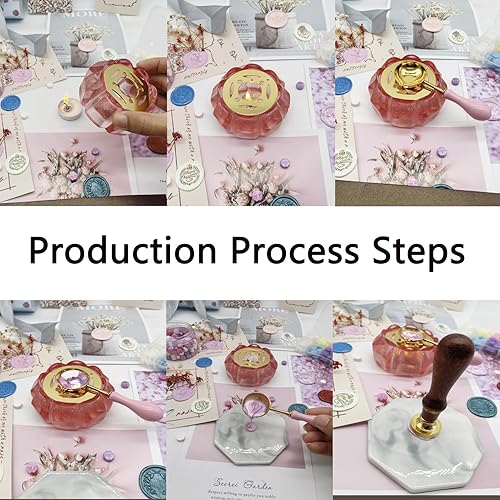 Miniatura 3 de Sello en forma de loto, herramienta de horno de fusión de cera, soporte calentador de sello de cera con cuchara de sello de cera para boda, sello de