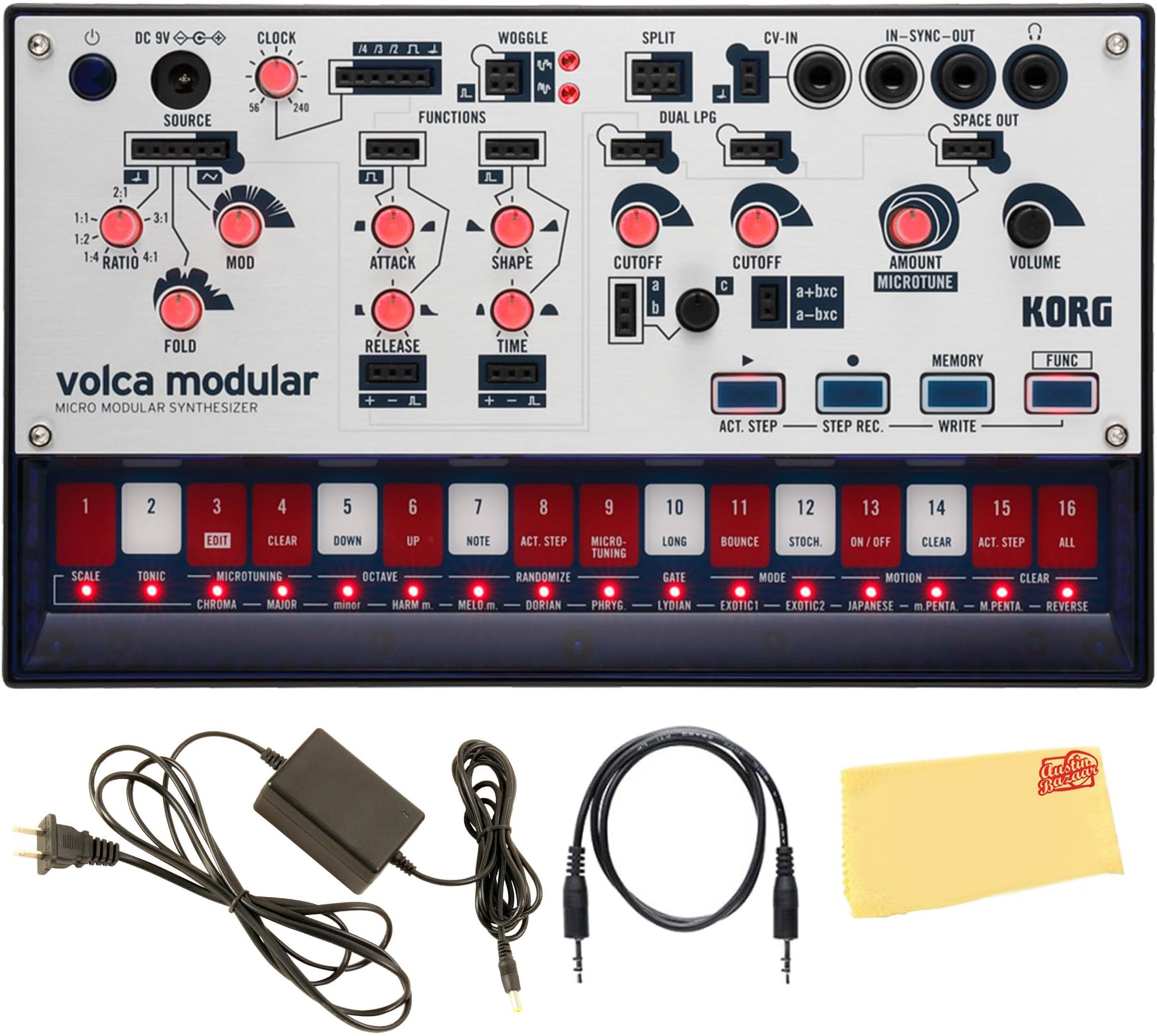 Korg Volca Modular Synthesizer Bundle with Power Supply and Austin Bazaar Polishing Cloth
