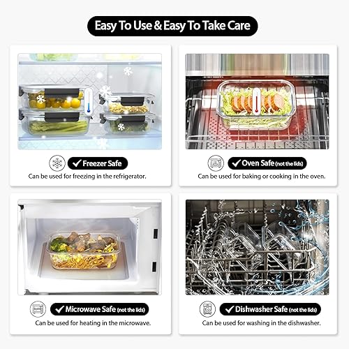 Miniatura 7 de Recipientes de vidrio para almacenamiento de alimentos con tapas herméticas, recipientes de vidrio para preparación de comidas con tapas a presión