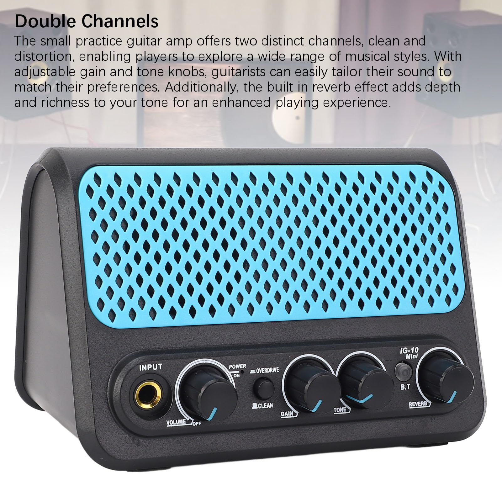 Mini ampli Guitare, ampli Guitare Acoustique électrique Portable 10W avec réverbération, Prise Casque 3.5m AUX Jack, ampli Guitare sans Fil Bluetooth Rechargeable pour la