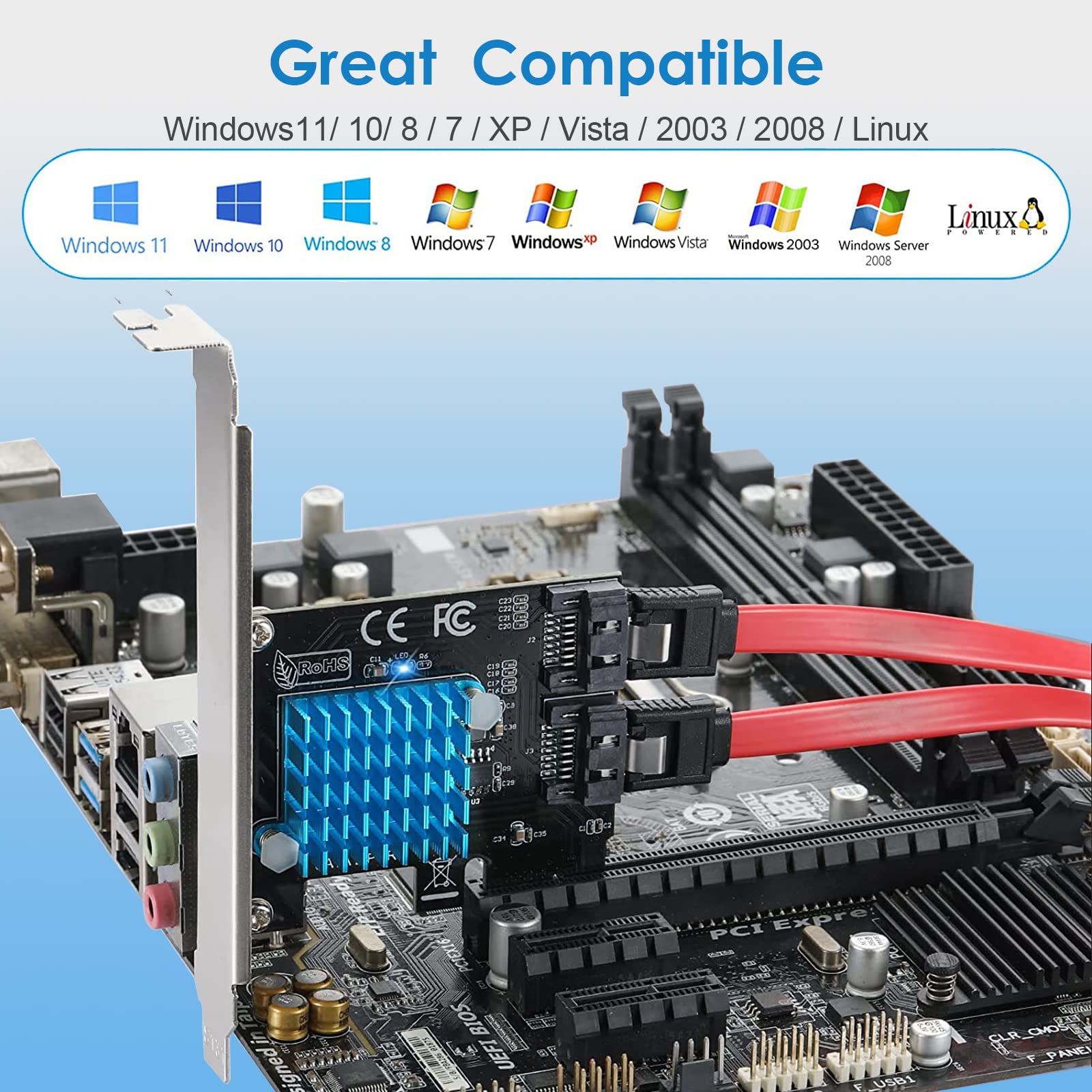 Scheda Di Espansione PCI-e A 2 Porte SATA 3.0 6Gbps - Convertitore Per Dischi Rigidi Con Hot Swap - Foto 7