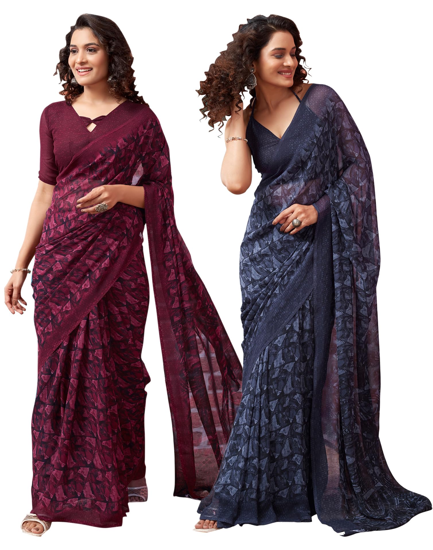 siril Women's Georgette Printed Saree With Unstitched Blouse Piece Combo Pack Of 2-picture-19
