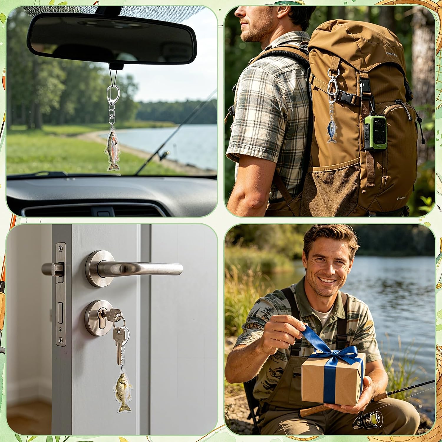 24 Pcs Fishing Keychain Gift Men Fish Key Chain Fishing Keychain Stuff 2d Flat Keychains Gone Fishing Birthday Party Decor (Multicolor) image 5