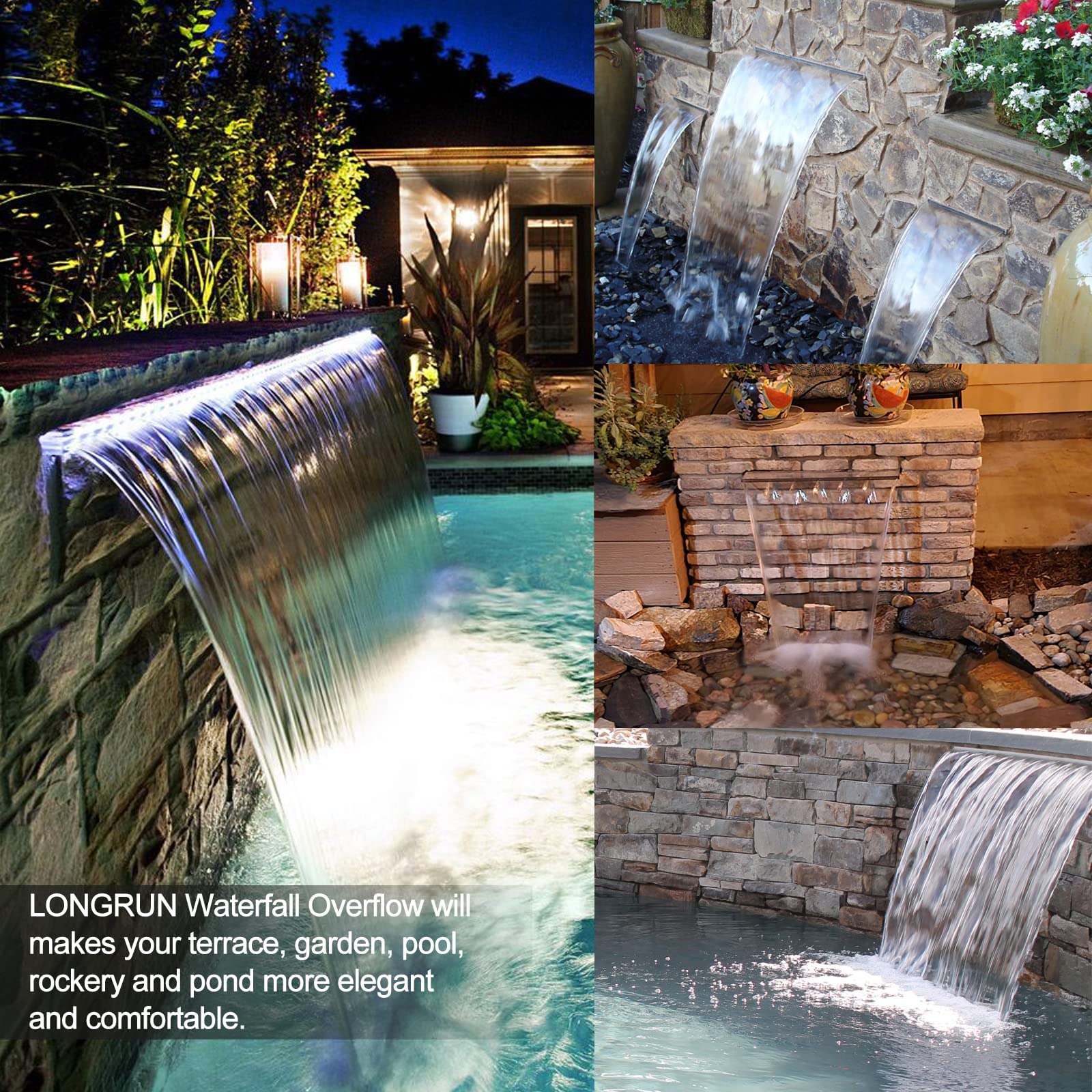 Buy LONGRUN Water Fountain, Pond Waterfall Cascade 90cm, Acrylic