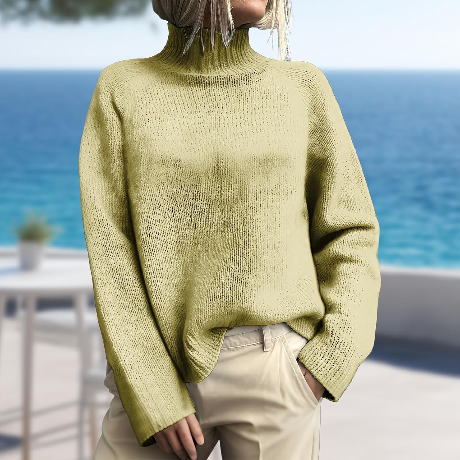 Womens Turtleneck Pullover Sweaters Chunky Fall Vintage Sweaters Casual Pullover Basic Top Trendy Outfits - Image 2