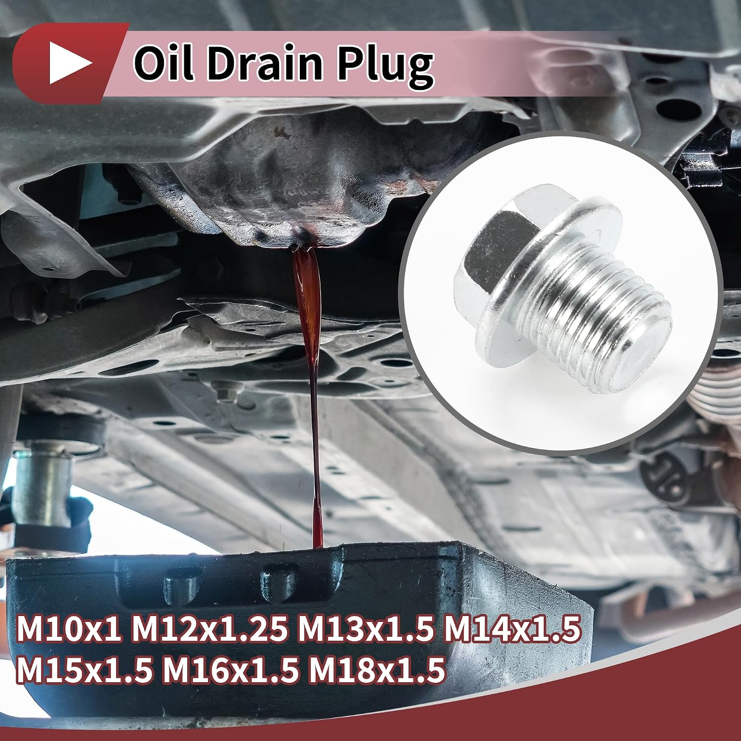 1 Set Oil Drain Plug Oil Pan Drain Bolt Screw Thread Repair with Gasket Silver Tone Steel M10x1 M12x1.25 M13x1.5 M14x1.5 M15x1.5 M16x1.5 M18x1.5