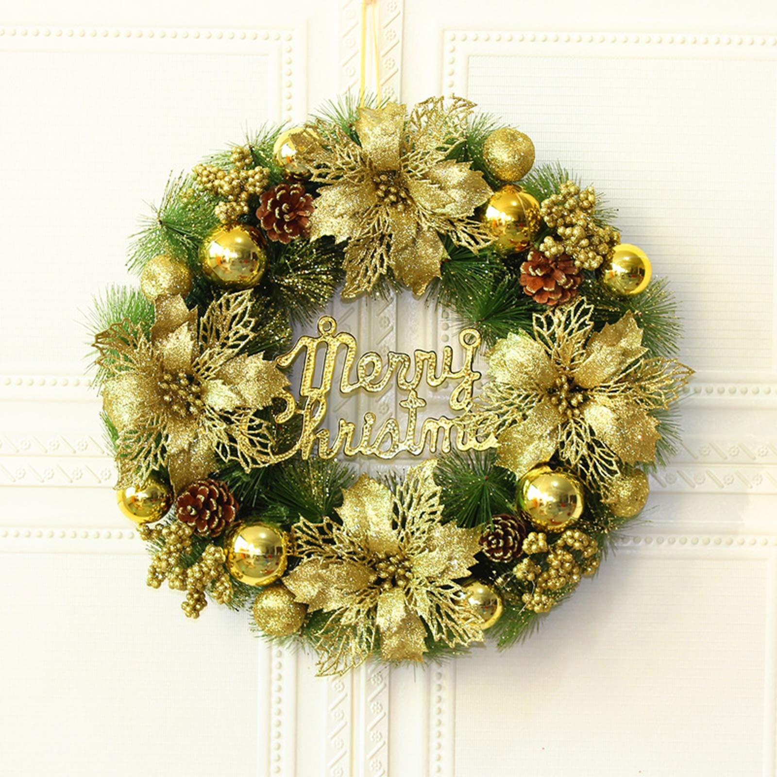 MIAOXIAO Weihnachten Türkranz Kranz Weihnachtsgirlande Handarbeit Garland Deko Kranz Weihnachtskranz Hängend Weihnachtsdekoration,40CM