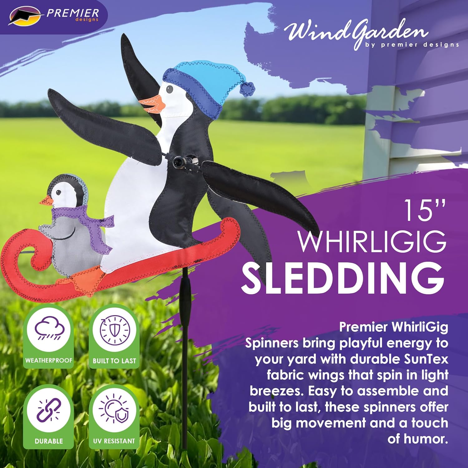 Whirligig Spinner Sledding 15" – Festive Winter-Themed Design, Weather-Resistant Outdoor Decor, Durable & Lightweight for Patios, Yards, and Gardens - Eye-Catching Wind Spinner