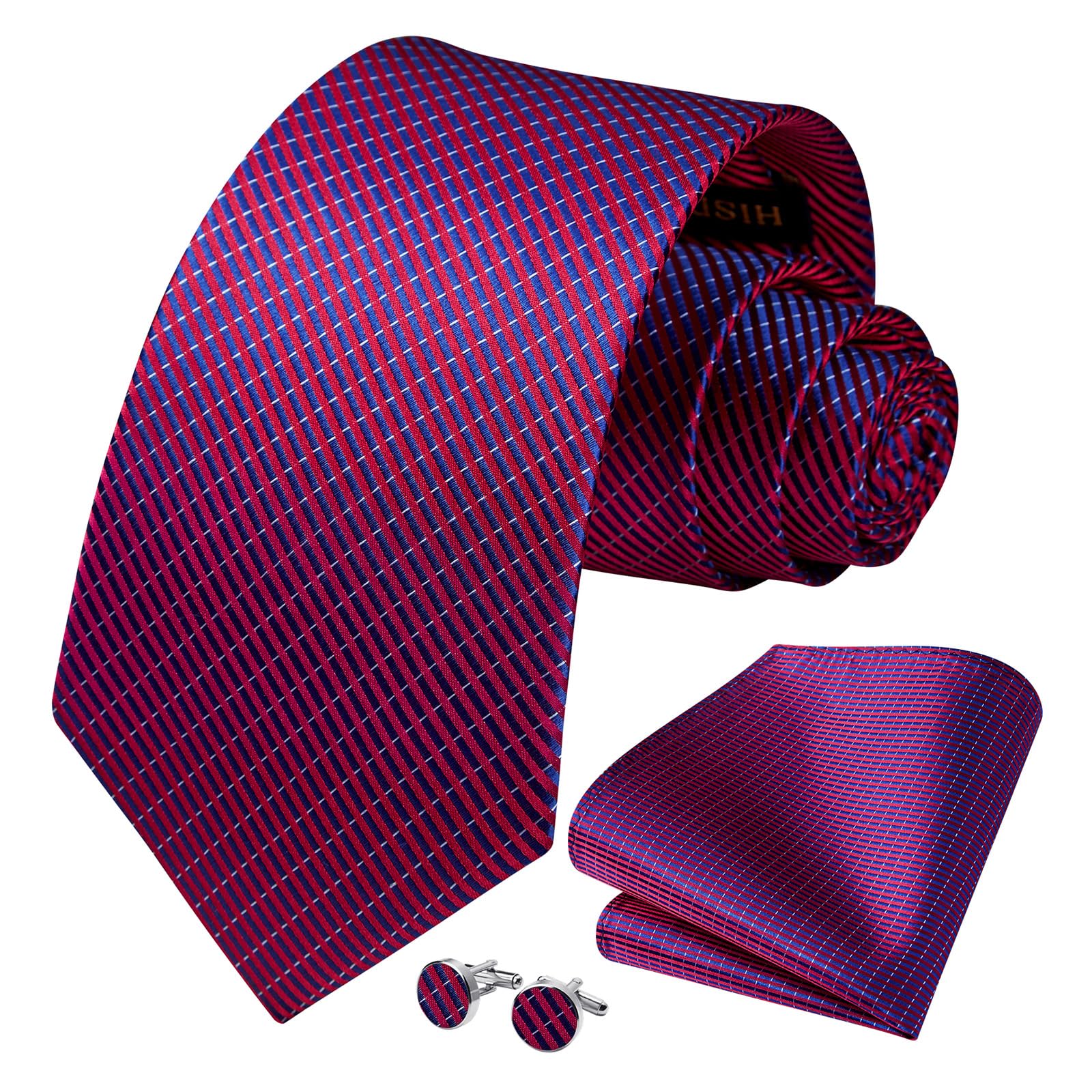 HISDERN Mens Solid Ties Formal Business Woven Tie and Pocket Square Cufflinks Set Classic Silk Satin Necktie Wedding