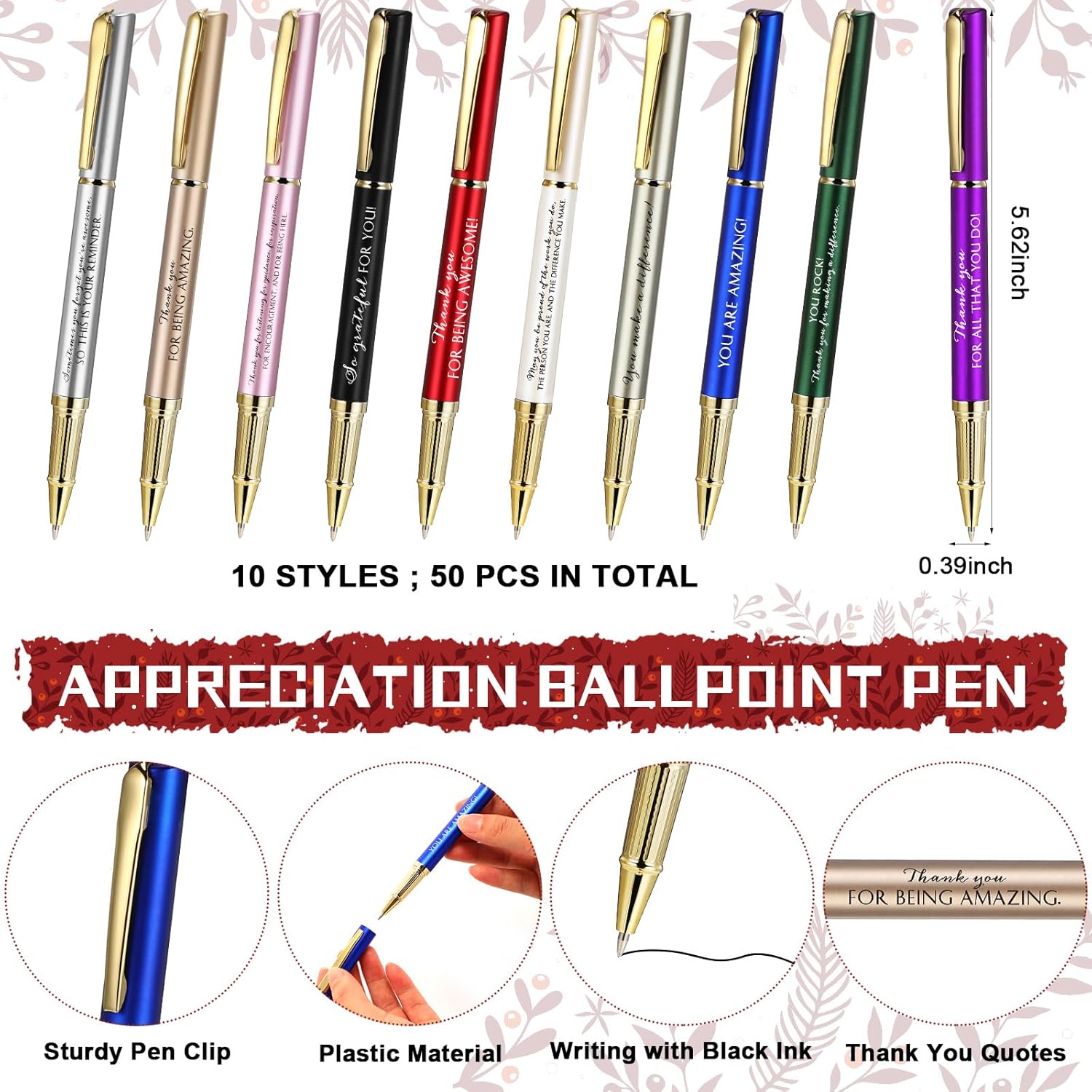 Geyoga 20 Set Employee Appreciation Gift Inspirational Ballpoint Pen Black Ink with Thank You Card Motivational Gift for Team Coworker Staff Office Nurse Volunteer(Bright Color,Stylish)