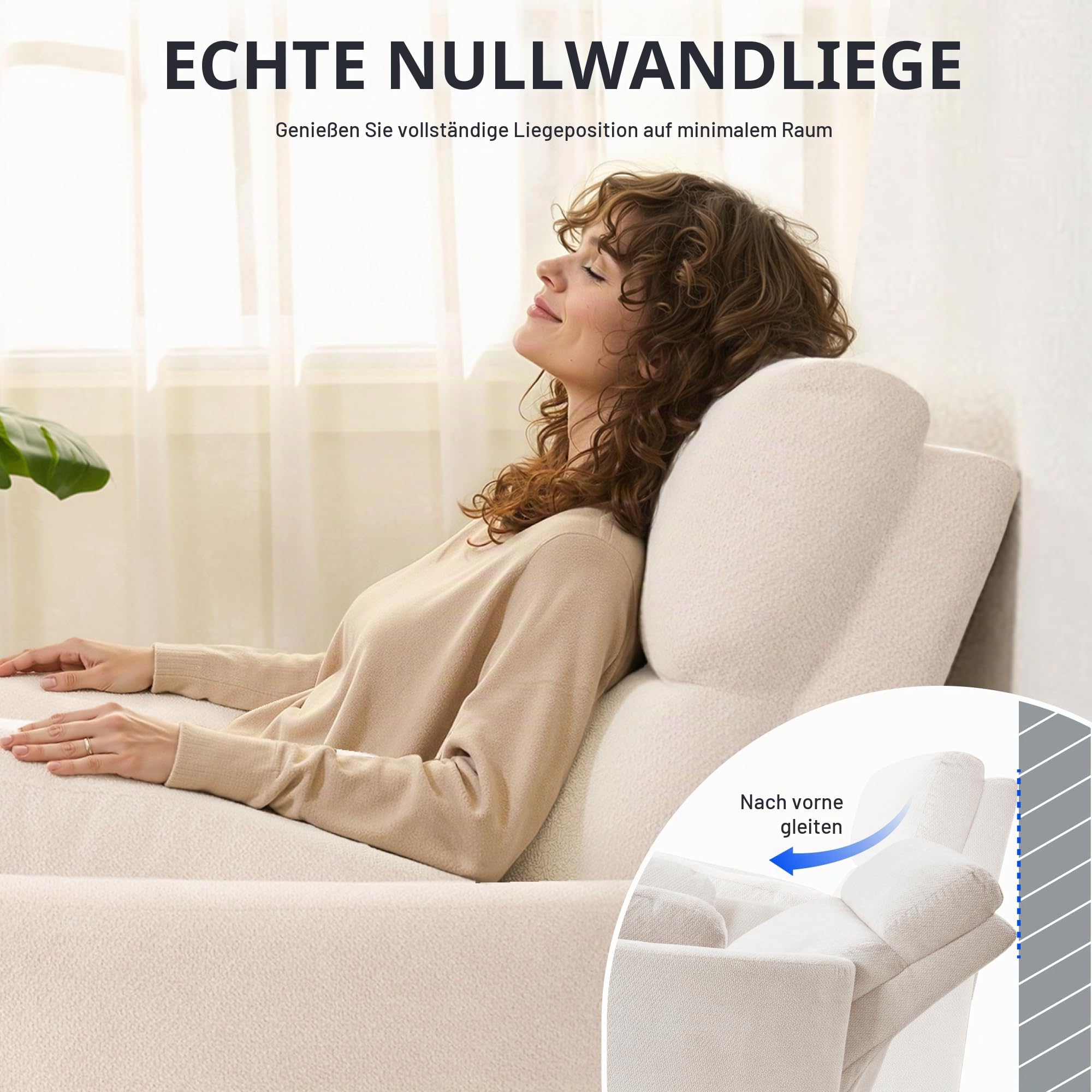 FLEXISPOT Mochi Pro Zero-Wall XXL Elektrischer Relaxsessel, 1,5-Sitzer mit 90 cm Sitzbreite, Fernsehsessel für Große & Schwere, Heimkino Sofa mit Klemmschutz, USB/Typ-C, Chenille Beige