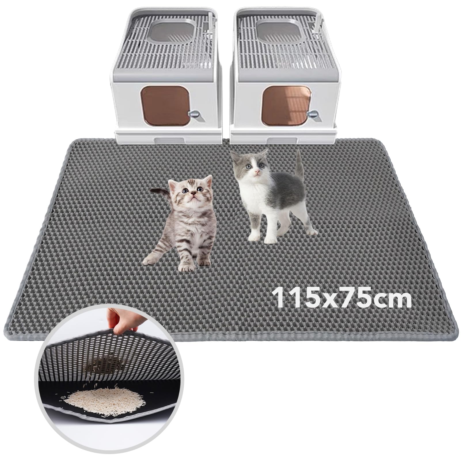 BomDa Tappetino per Lettiera gatti, Design a Nido D'ape, Impermeabile, Doppio Strato (Modello 3(grigio), 115x75cm)