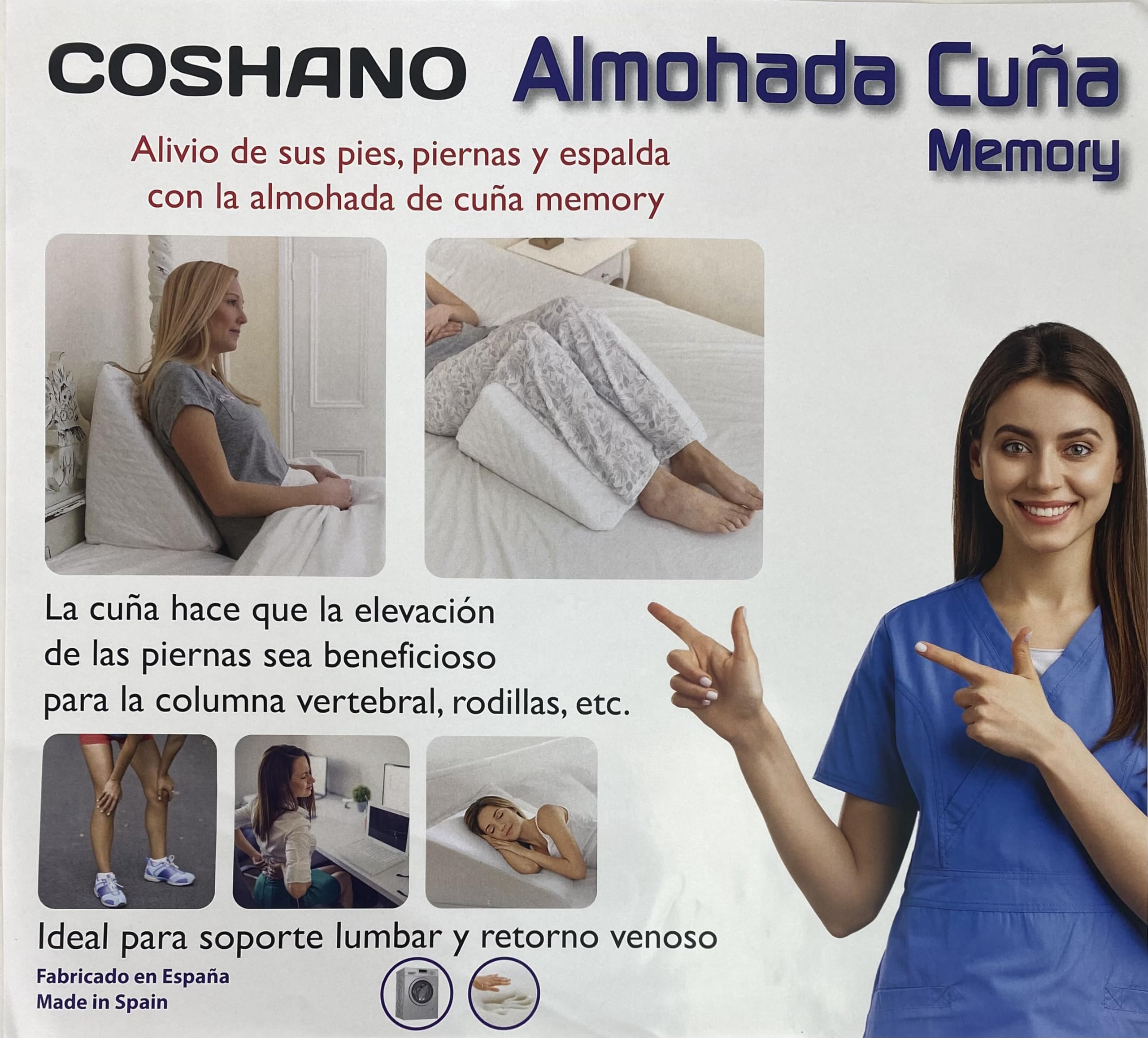 Almohada de Lectura cojín con Forma de cuña para sofá y Cama. Cojín de Espuma Desenfundable para Leer o Trabajar con Ordenador Inclinando la Espalda Acostado (Blanco)
