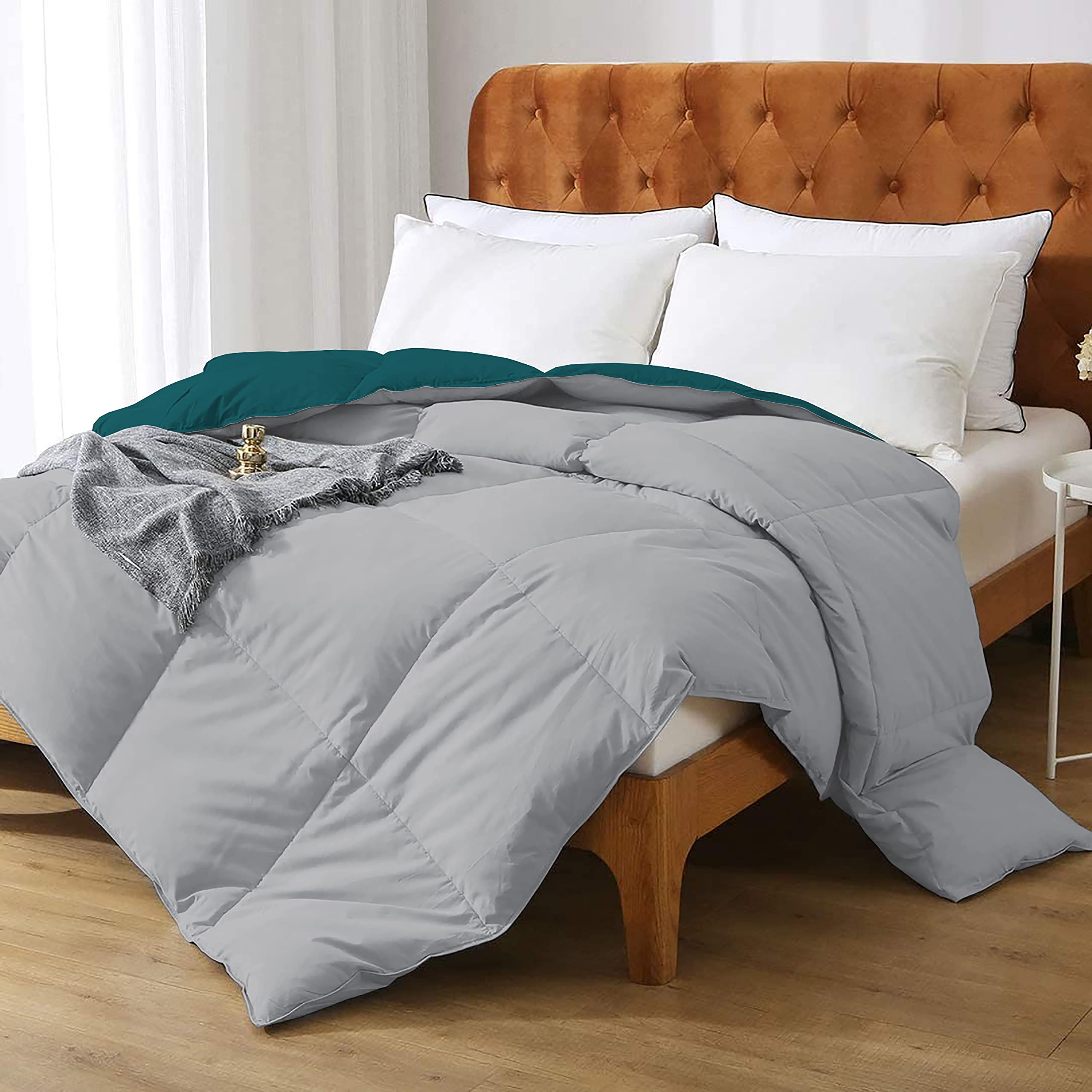 MeckHome Culture 800 Series Quilted Comforter 300-GSM Soft/Fluffy Hypoallergenic Reversible Comforter/Quilt/Dohar/Rajai for (88" x 98" Inches) Double Bed Comforter - Teal/Silver Reversible Comforter-image-22