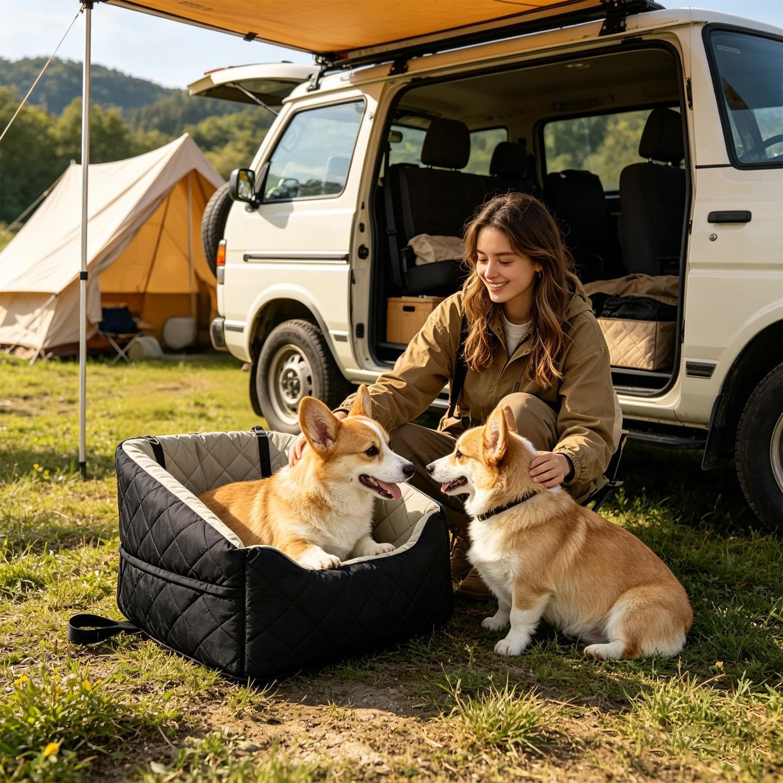 Asiento de Coche para Perro con Bolsillo para Cinturón y Base | Asiento Elevador Cama Coche para Perros Para Cachorros y Gatos Pequeños y Medianos en SUV y