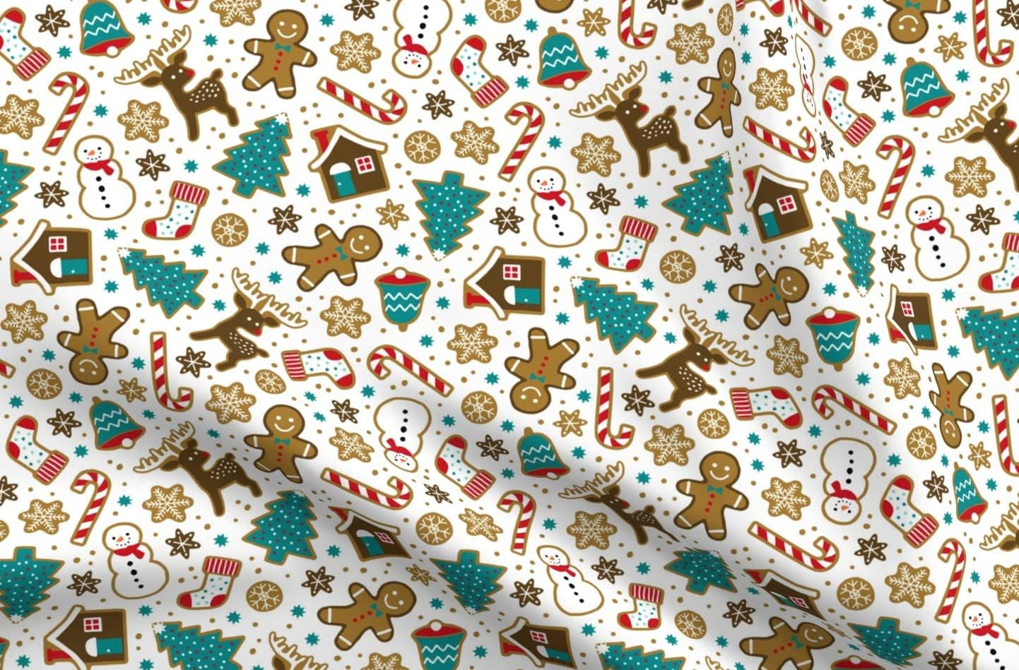 Spoonflower Fabric - Christmas Gingerbread Cookies White Snowman Winter Holidays Food Printed on Organic Cotton Sateen Fabric by The Yard - Sewing Quilting Apparel Home Decor