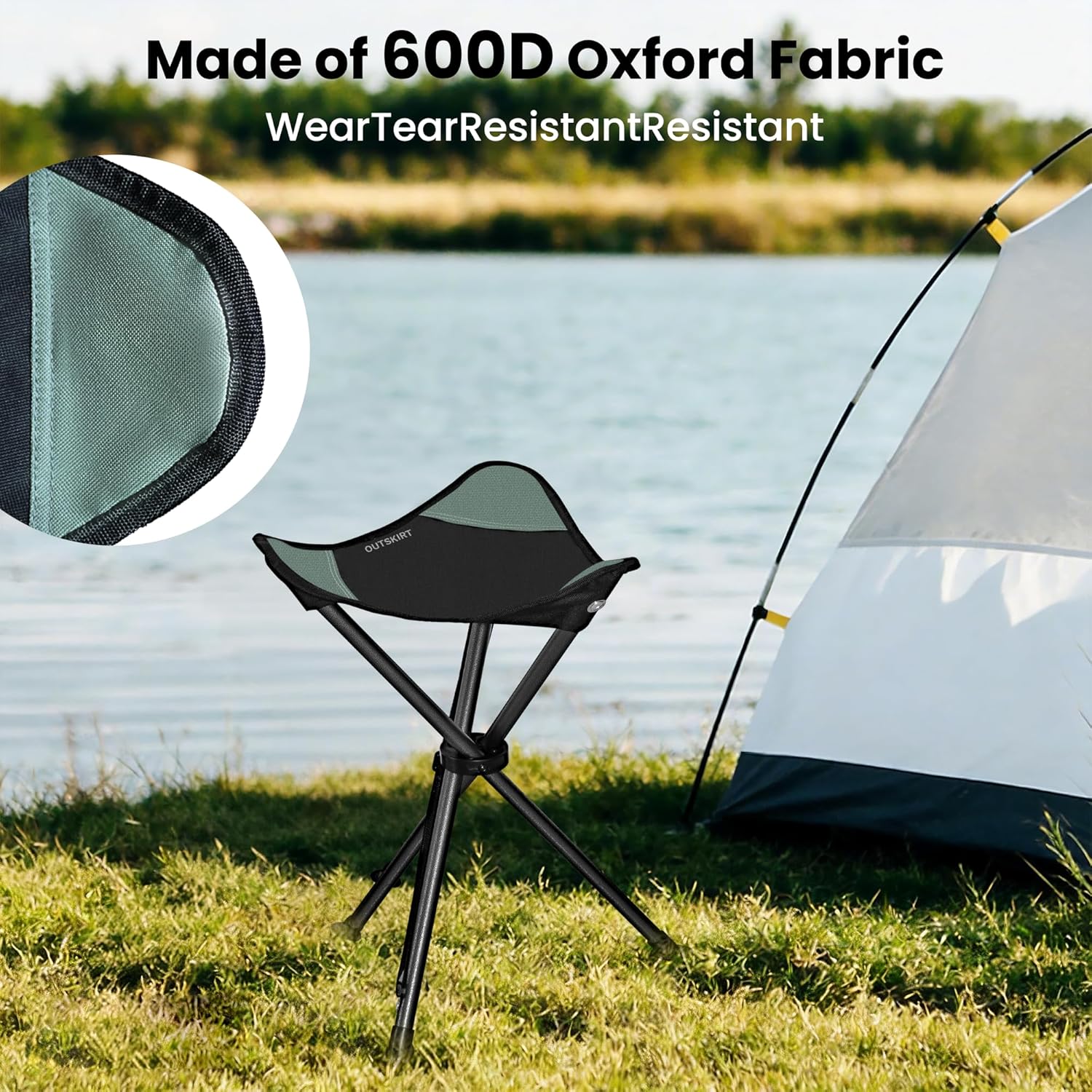 OUTSKIRT Camping Folding Tripod Stools Portable Camping Stools 2 Pack Extra Tall for Adults High Lightweight Camping Stool, Tripod Chairs for Fishing Hiking Backpacking