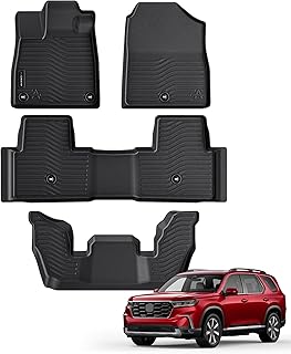 All Weather Floor Mats Fits for Honda Pilot 2023 2024 TPE Rubber Liners Accessoires for Honda Pilot All Season Guard Odorless Anti-Slip Mats 3 Row Black
