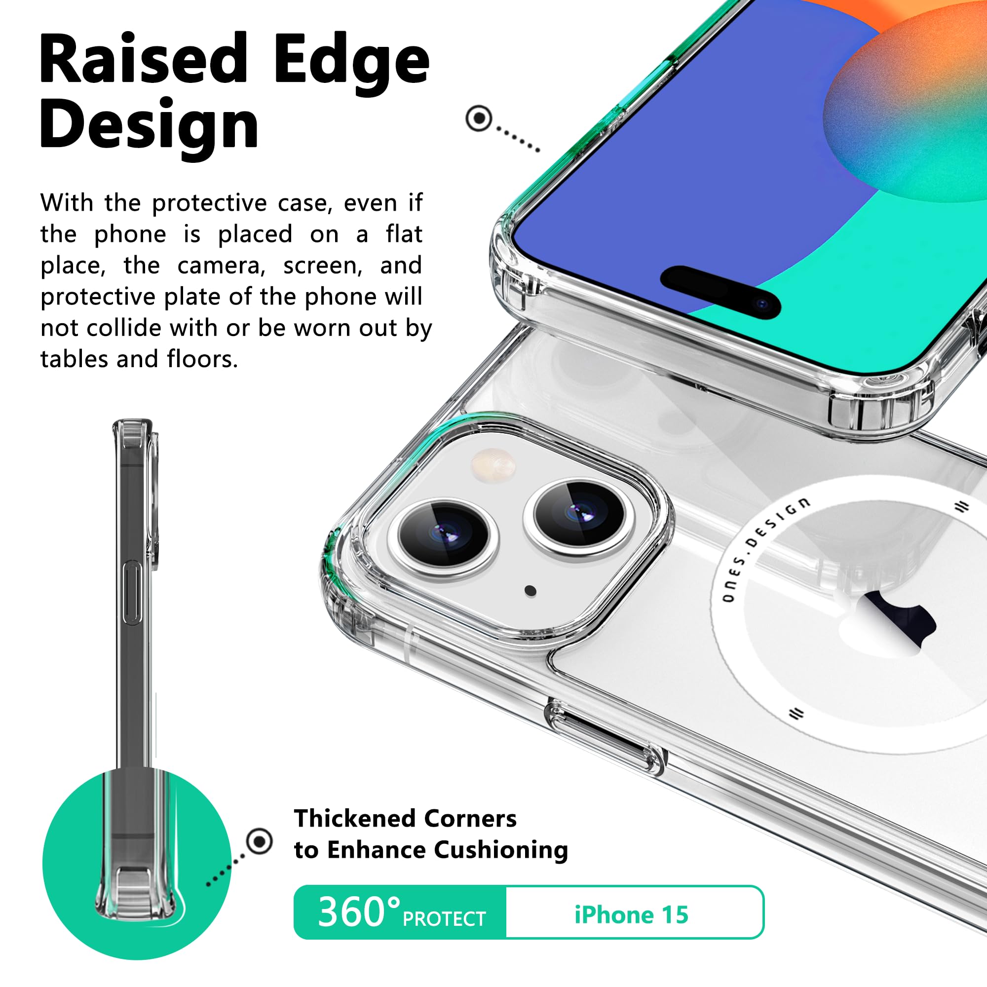 Ones Cover magnetica rigida ibrida compatibile con iPhone 15 Custodia MagSafe, protezione di livello militare, airbag antiurto, ricarica wireless Qi, copertura in silicone antigiallo, trasparente