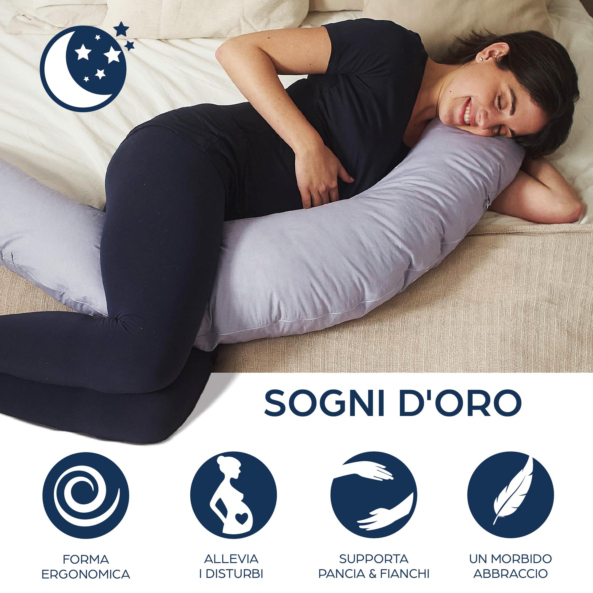 Niimo Cuscino Allattamento e Gravidanza XXL - Cuscino Gravidanza per Dormire con Federa 100% Cotone, Ciambella Allattamento Neonato
