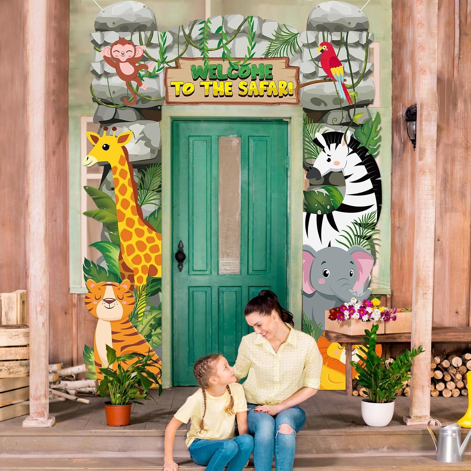 3Pcs Rainforest Jungle Safari Animals Door Decoration Welcome to The Safari Door Banner Wild Animal VBS 2026 Sunday School Porch Banner Tropical Forest Backdrop for Jungle Birthday Photo Booth Props