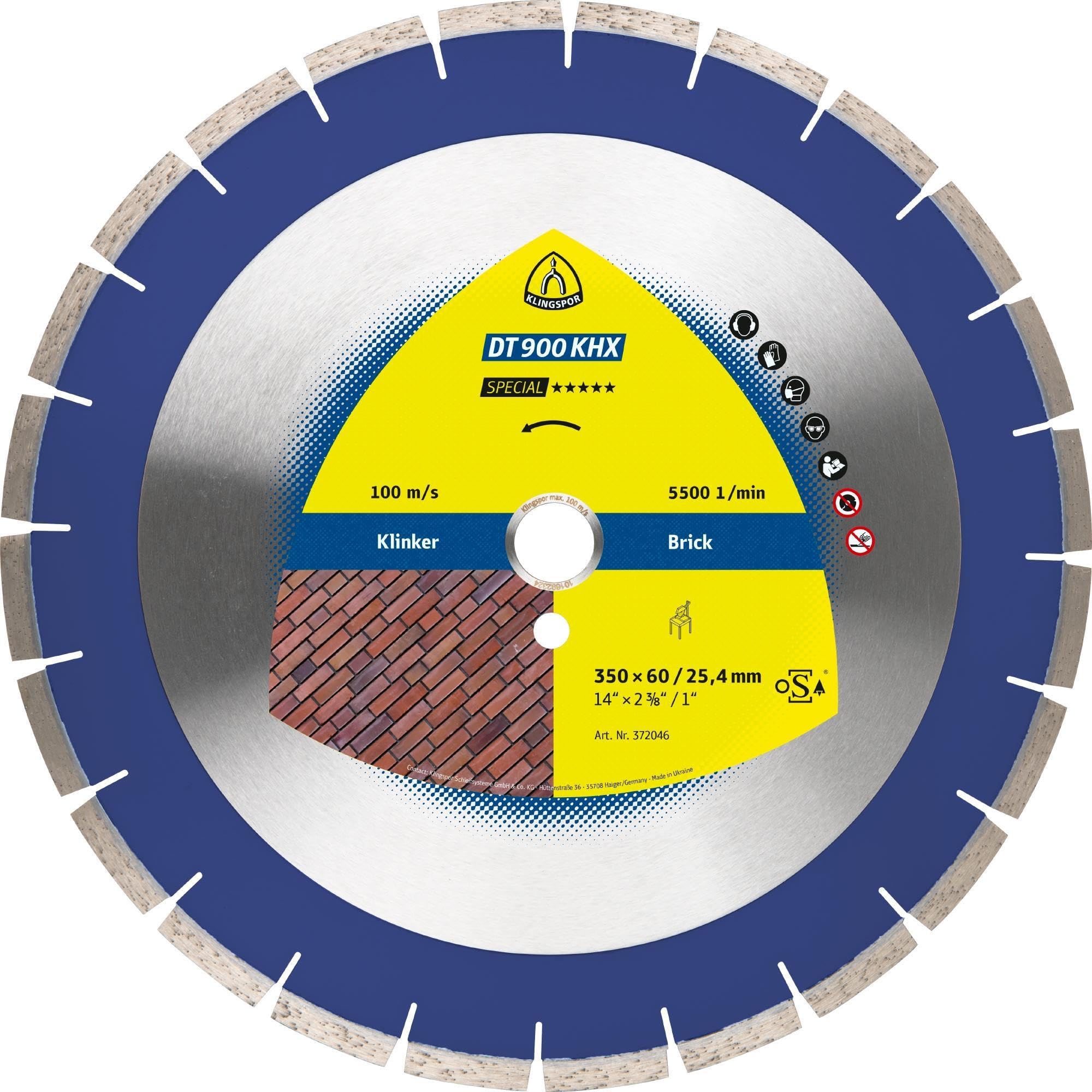 1 disco de corte de diamante Klingspor DT 900KHX de 350 x 3 x 60 mm, 24 segmentos, 40 x 3 x 12 mm, anillo reductor dentado estrecho, 25,4