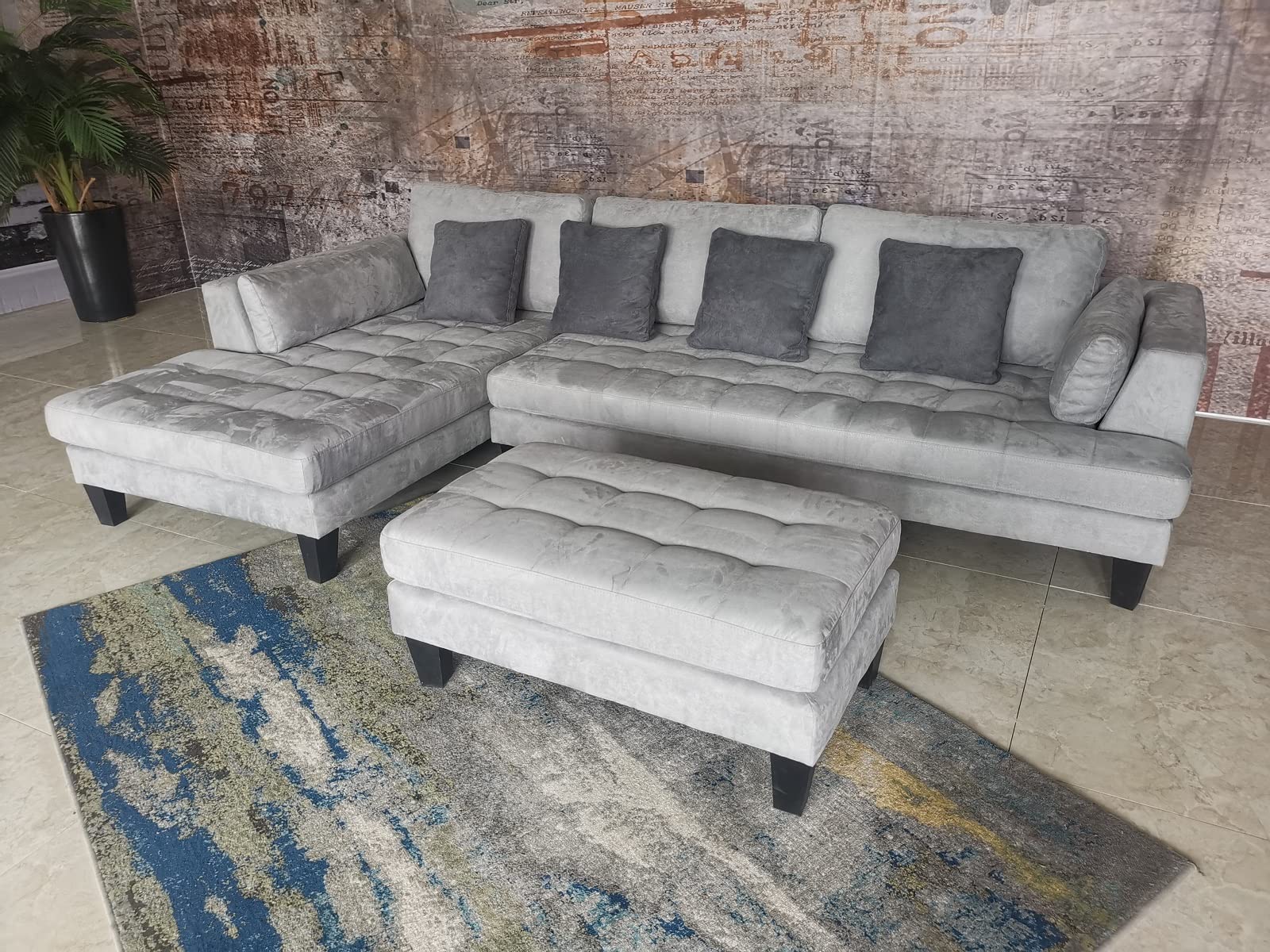 Stendmar 3pc Contemporary Grey Microfiber Fabric Sectional Sofa Chaise