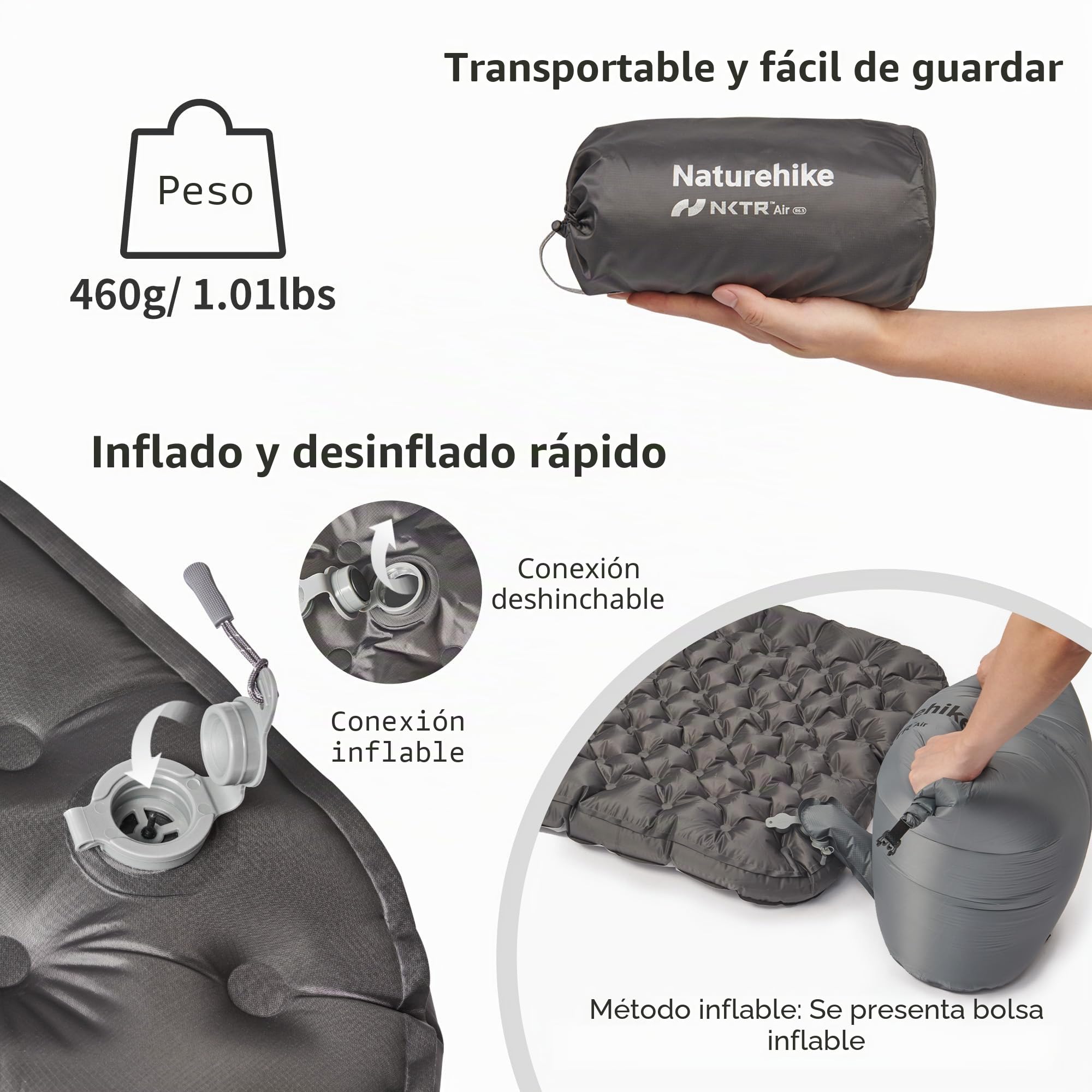 Naturehike Esterilla térmica de 6,5 R para acampar con paredes laterales, 4 estaciones, 10 cm de grosor, ultraligera, autoinflable, duradera, con bolsa inflable