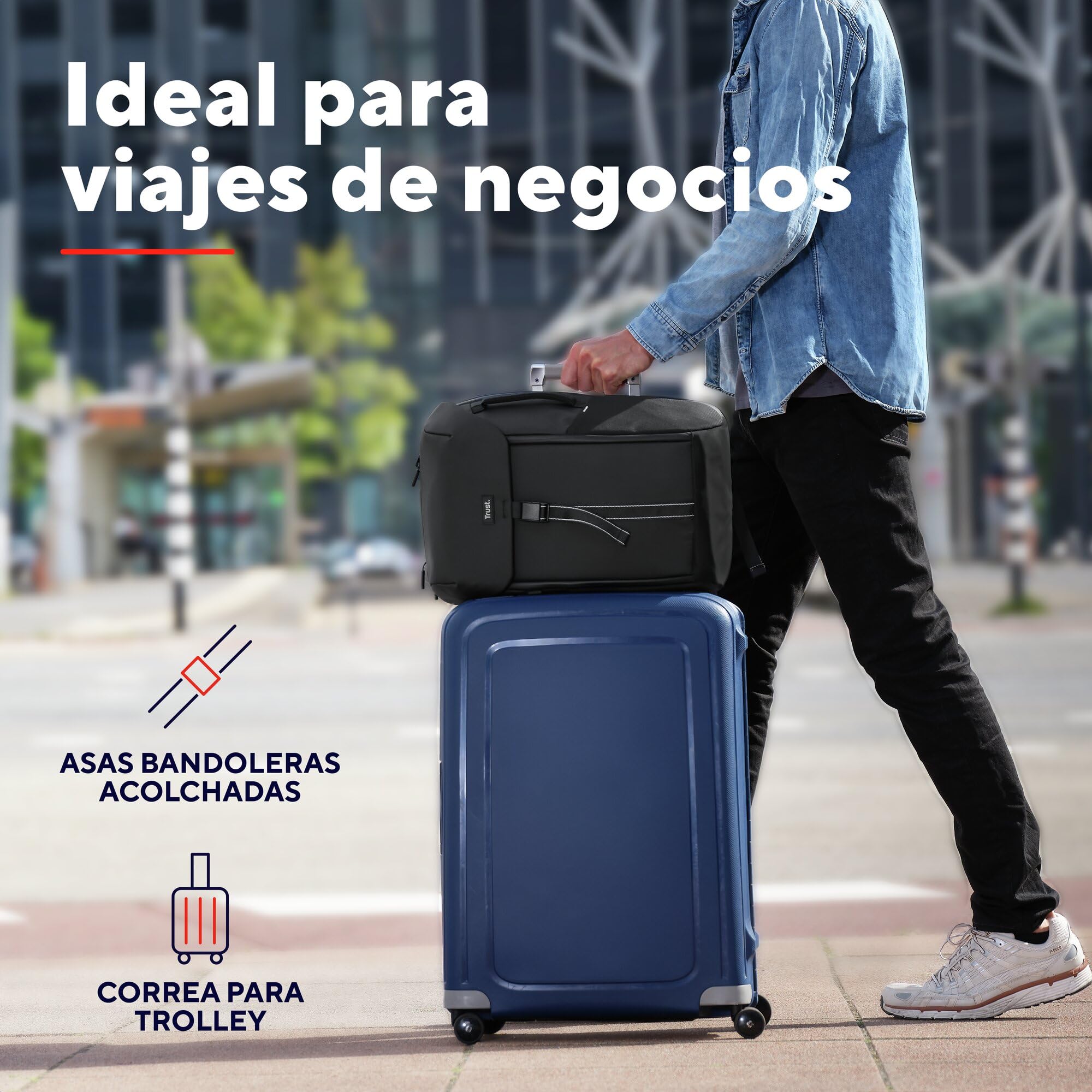 Trust Jersey Mochila Ordenador Portátil 17 Pulgadas 25 Litros, Negro | Resistente al Agua, Backpack de Plástico Reciclado para los Estudios Viajes Trabajo Hombre Mujer