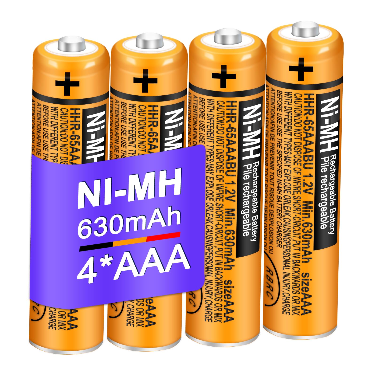 EOCIK HHR-65AAABU NI-MH AAA Rechargeable Battery for Panasonic 1.2V 630mAh AAA Batteries for Cordless Phones (630-4pcs)