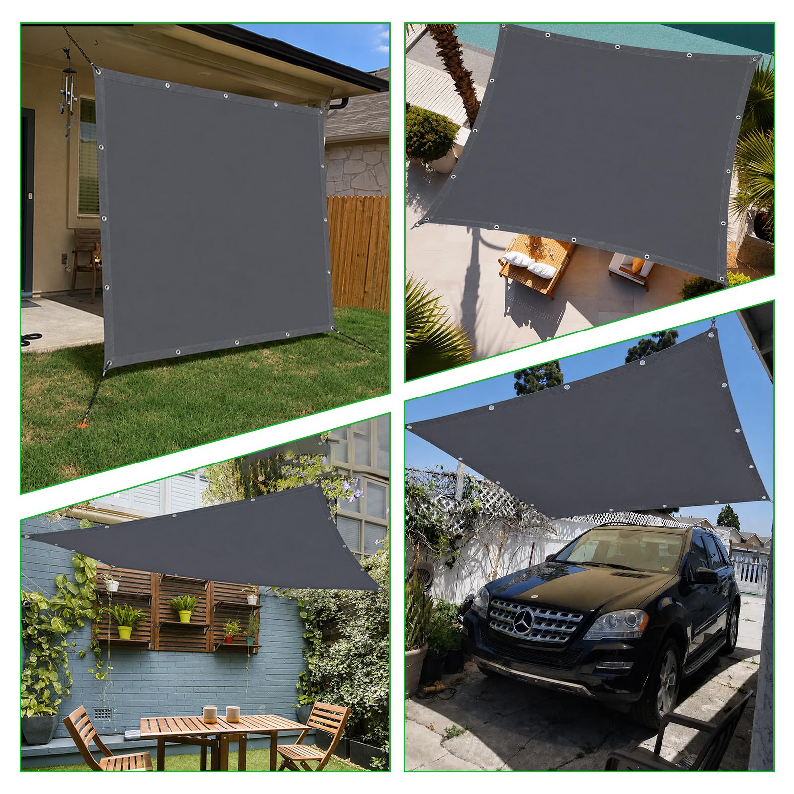 Sonnensegel 2x2m Polyester Wasserdicht mit UV-Schutz | Grau, 2 x 2 m, quadratisch, 185 g/m² Polyester, PU-beschichtet, 400 kPa, UV-Schutz, Balkon & Terrasse
