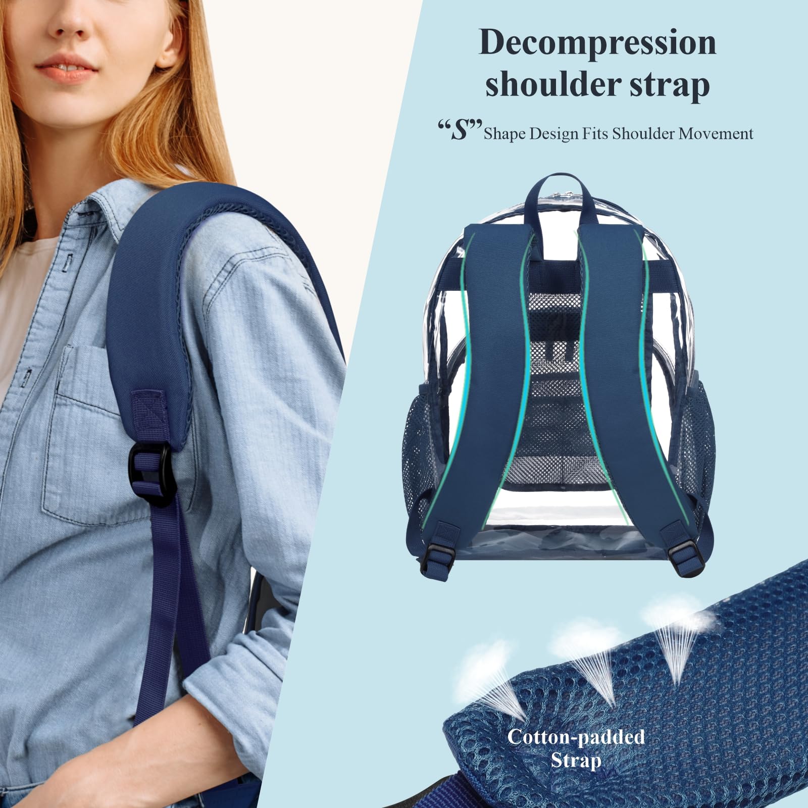 PACKISM Clear Backpack - 17 inch Heavy Duty Clear Backpacks for School, Large Transparent Bookbag for Students (Age 12+)