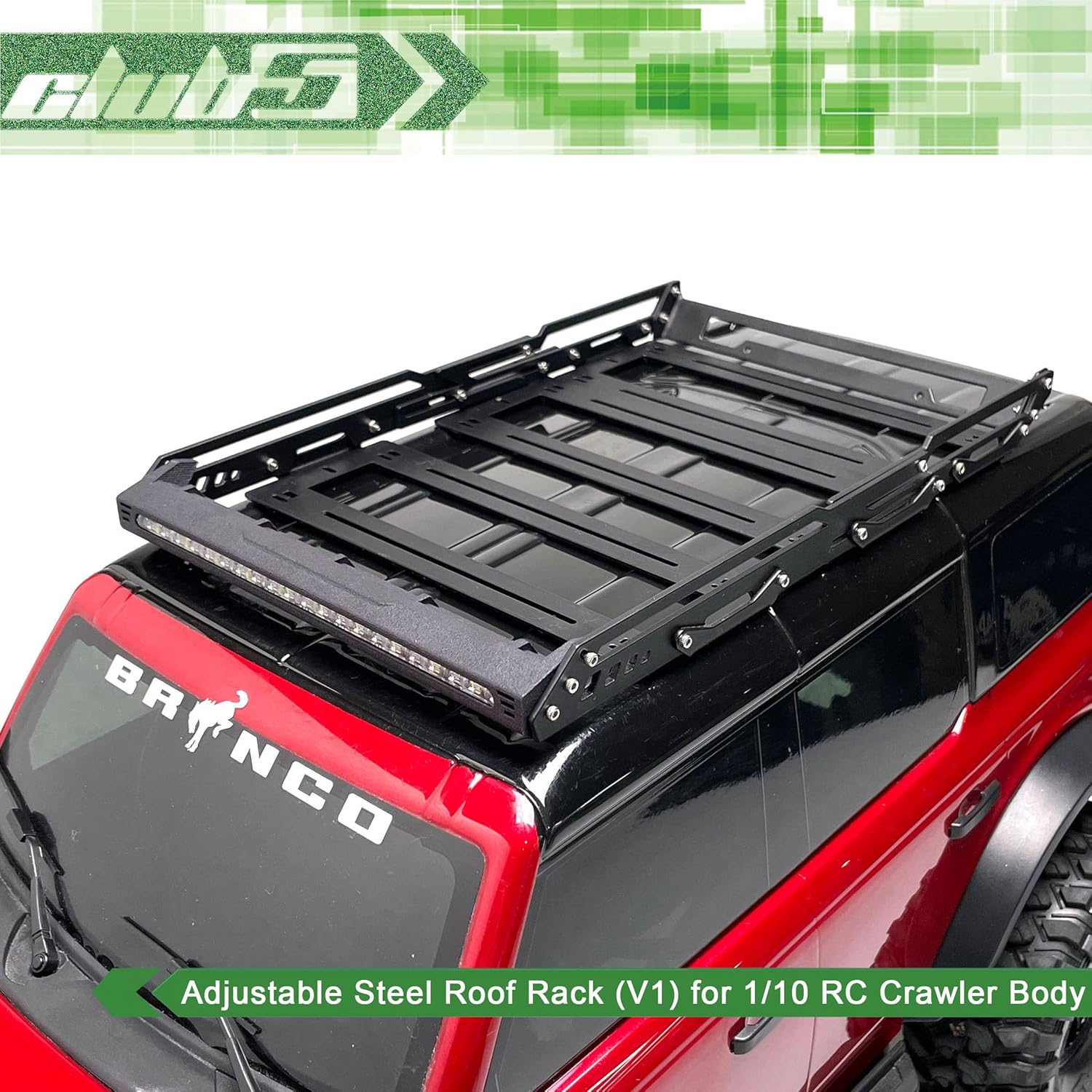 Club 5 Racing Compatible with/Replacement for Adjustable Steel Roof Rack w/Integrated LED Light Bar (V1) for TRX-4 2021 bronco C-TRX4-092