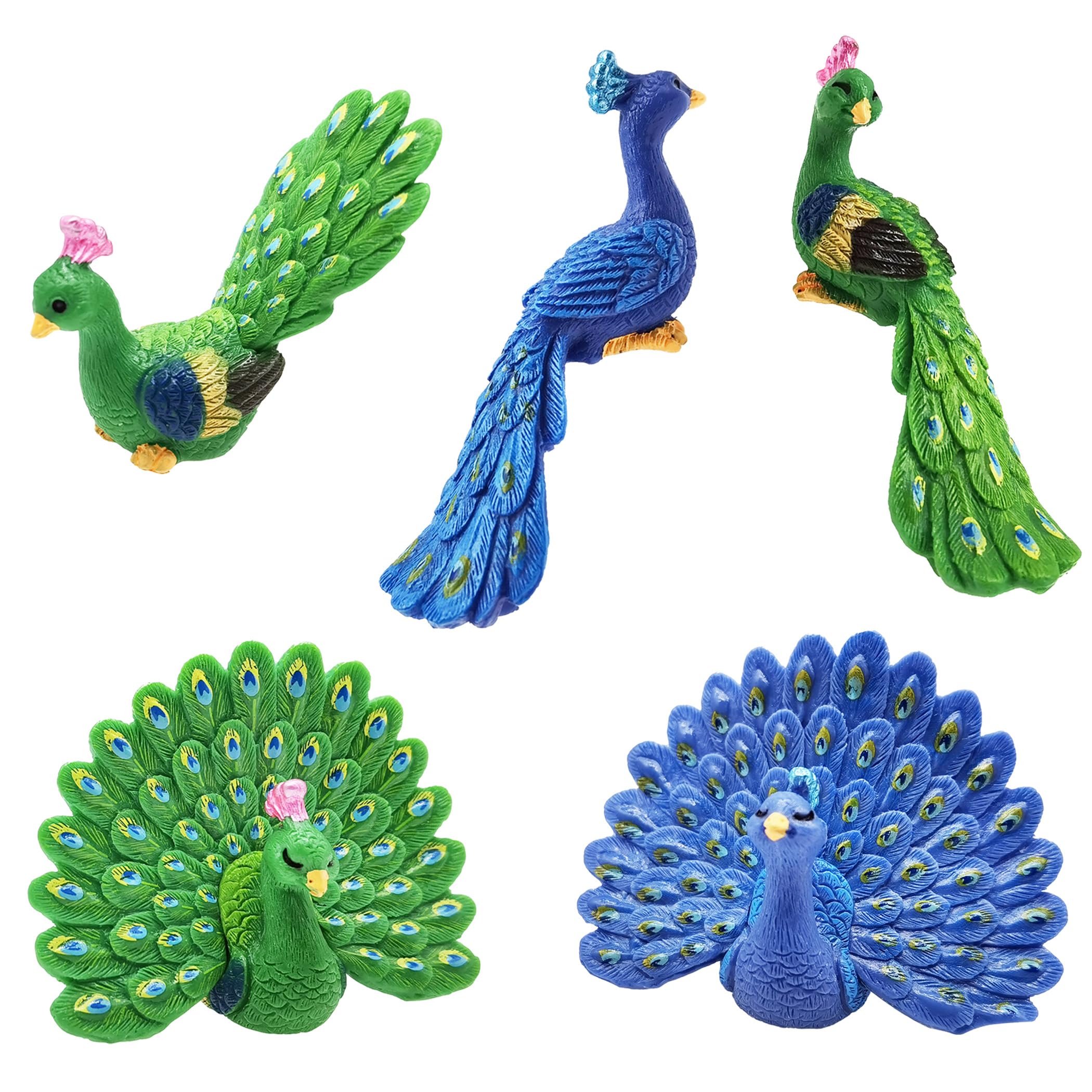 MAOMIA Miniature Peacocks Figurine 6 Pcs Peafowl Toy Figure Collection Playset Cake Topper Decoration, Micro Landscape Fairy Garden Decoration Wedding Party Supplies
