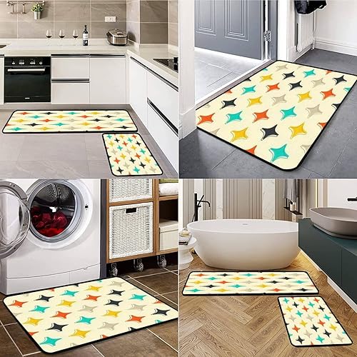 Miniatura 3 de Juego de alfombras de cocina retro estilo bohemio de mediados de siglo cincuenta, diseño moderno de estrellas atómicas y colores para piso,