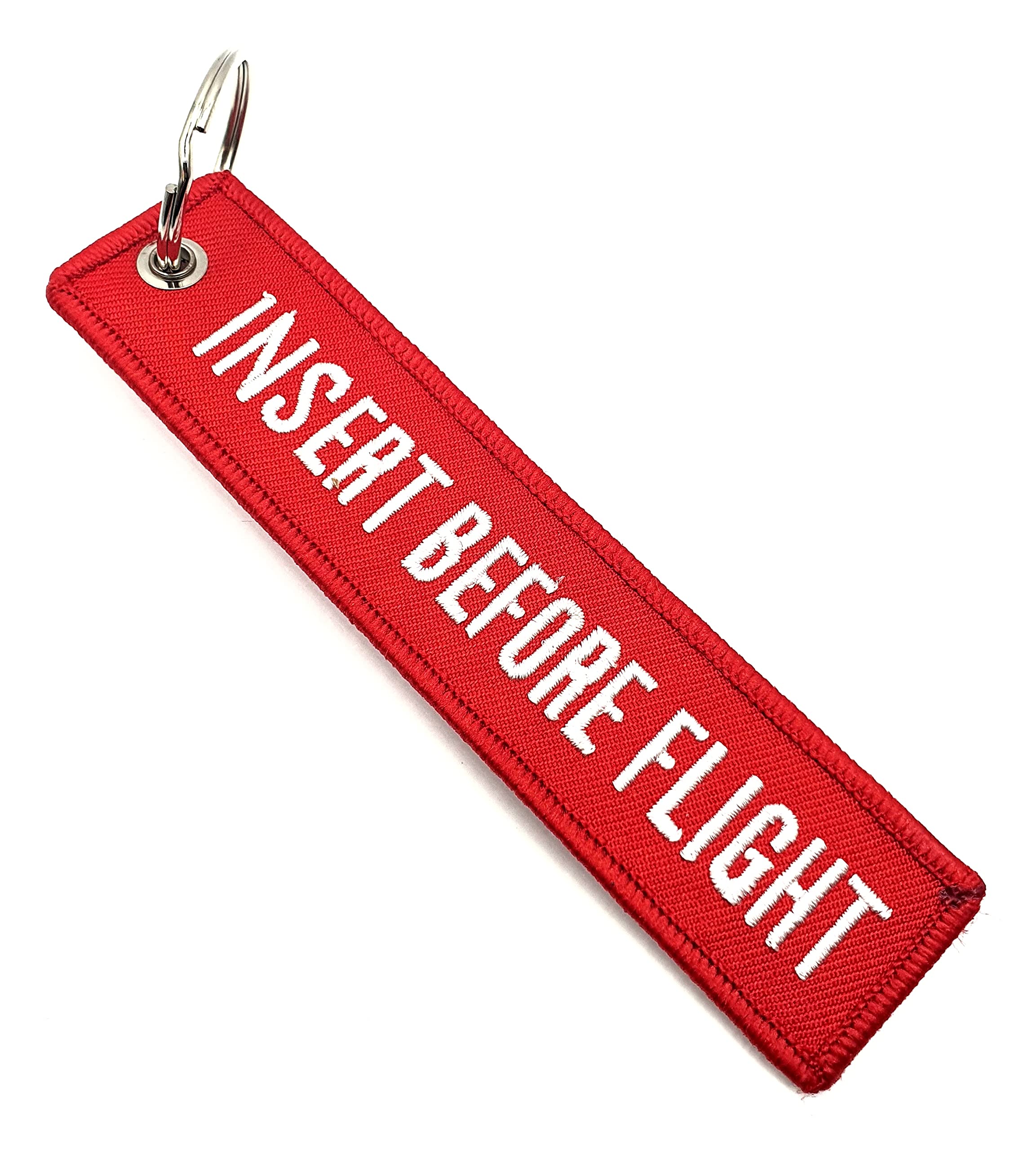 SNS ComponentsInsert Before Flight Red Woven Embroidered Luggage Tag Keyring Keychain