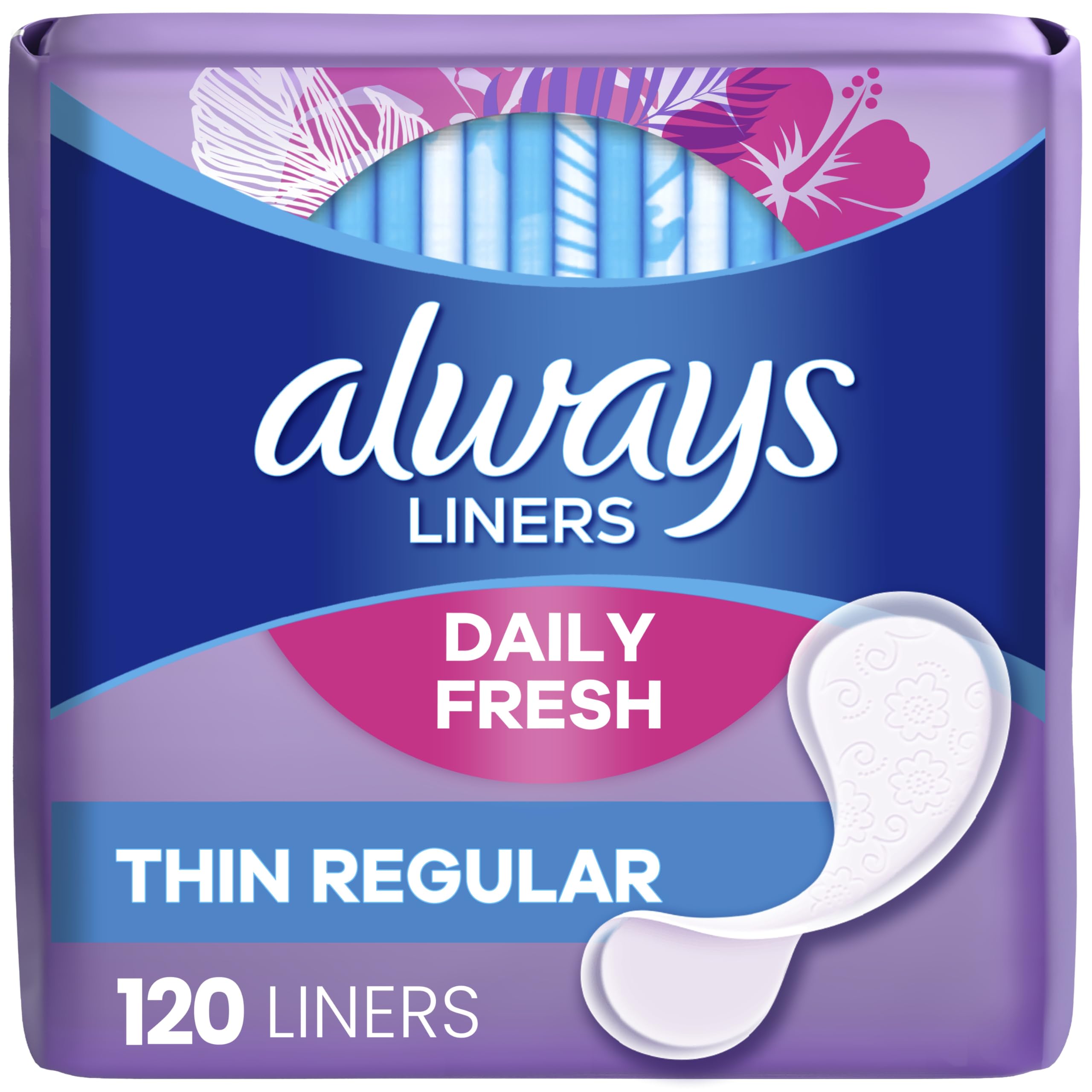 Always Thin Daily Panty Liners Regular Unscented, 120 Count | Fragrance-Free Breathable Protection - main product image