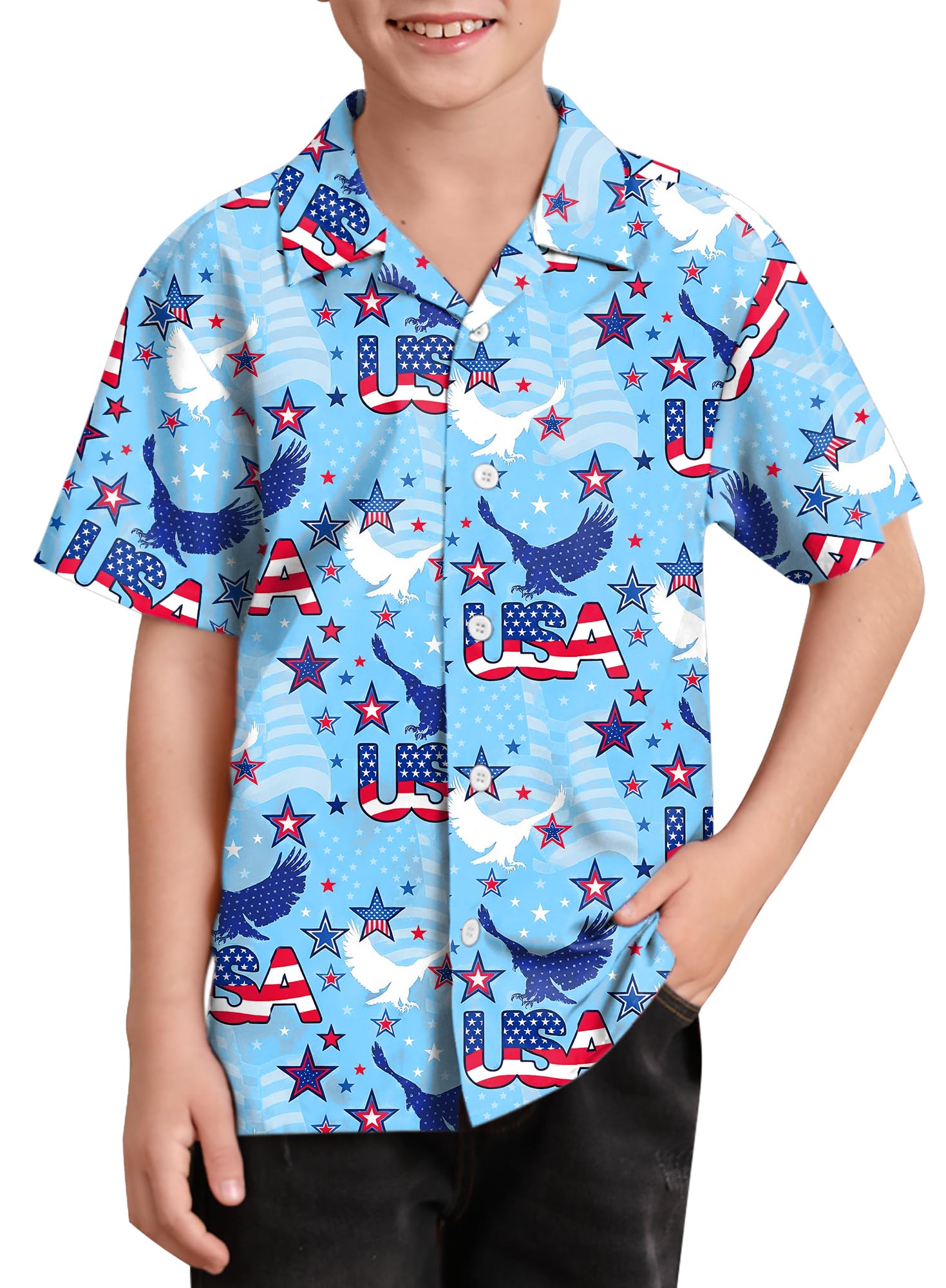 BesserBay Unisex Kids 4th of July Shirt Girls Boys Patriotic Button Down Shirt American Flag Top 4-14 Years