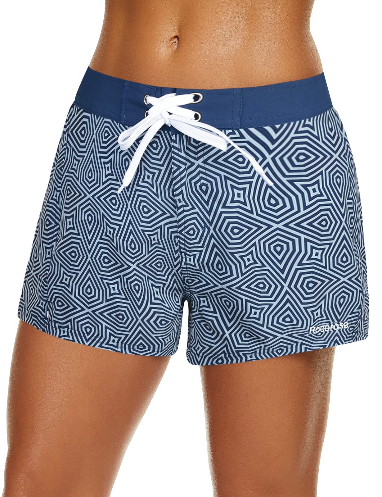 Board Shorts for Women Swim Elastic Waist Drawstring Linning Pocket Soft Briefs Summer Shorts Thread Blue US 24-image-24