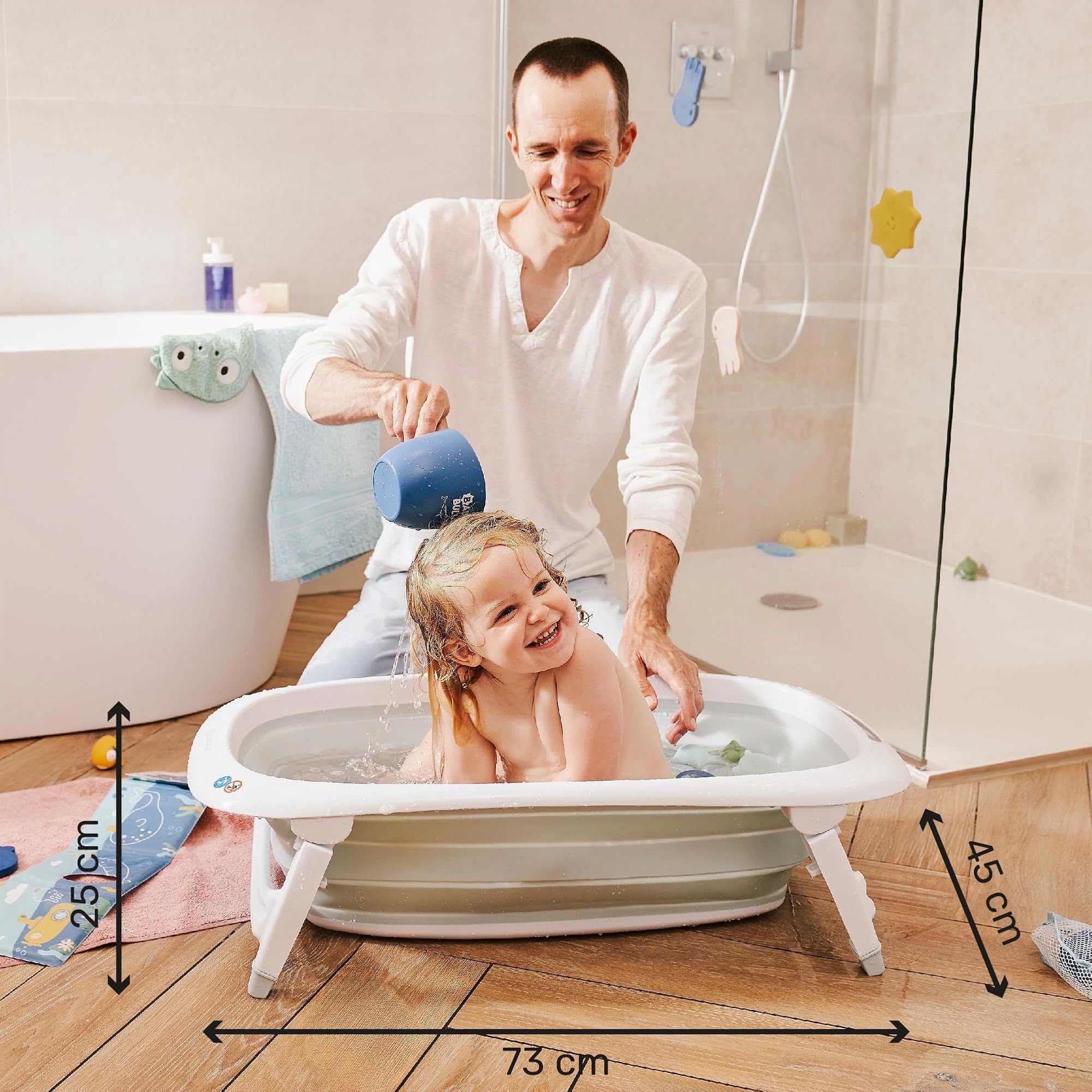 Badabulle Bañera bebé plegable - Ultracompacta - 35 l - Patas antideslizantes - Tapón de vaciado y piloto de temperatura - Asa para transporte y secado