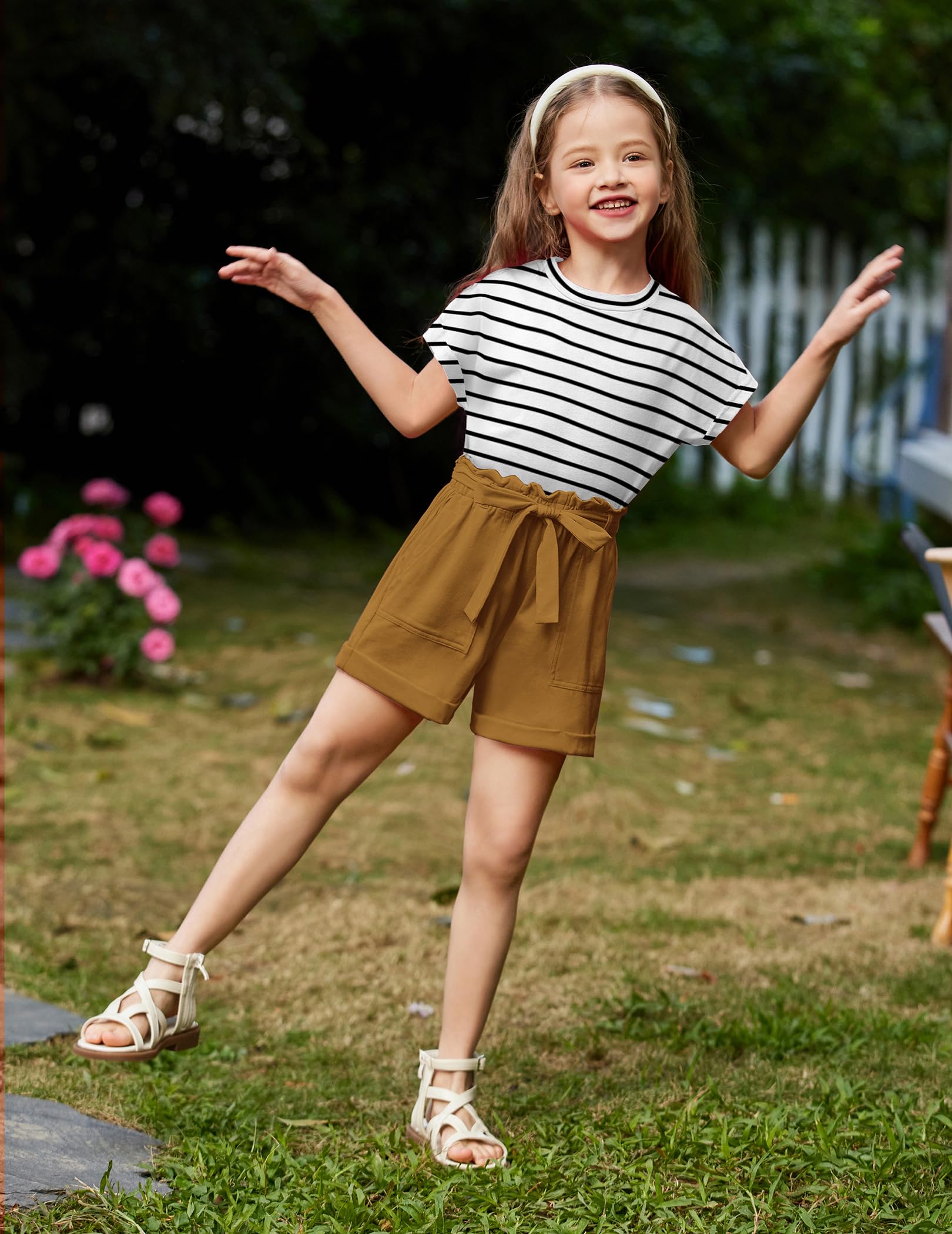Arshiner Filles Ensembles de Vêtements été Enfants T-shirt et Short Set Loisirs Mode Ensembles pour Fille 6-14 ans