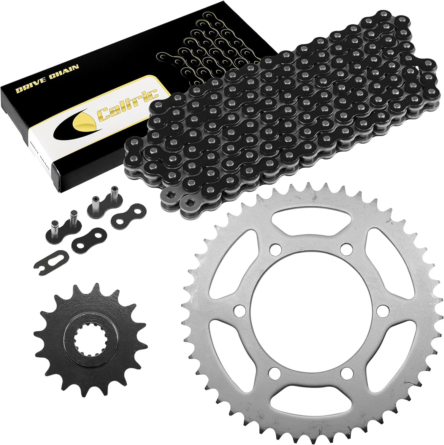 Caltric Black Drive Chain And Sprocket Kit Compatible with Yamaha Fz6 Fz6S 2004-2009 530-Chain Type