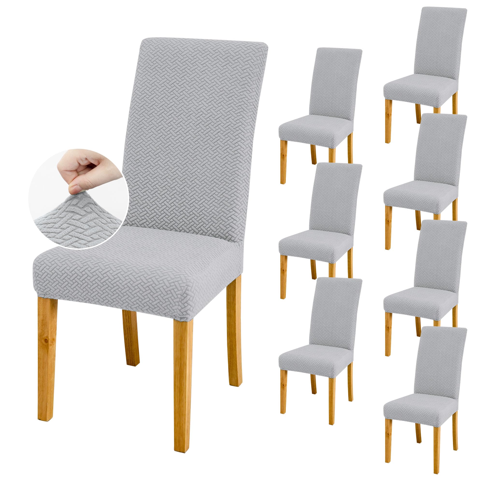SUKAIKEQA Dehnbarer Stuhlbezug, Hochstuhlbezug, Bürostuhlbezug, (Satz 4/6/8 Stück mit Rückenlehne), geeignet für Wohnzimmer, Küche, Party und Hotel (8, Twill Hellgrau)