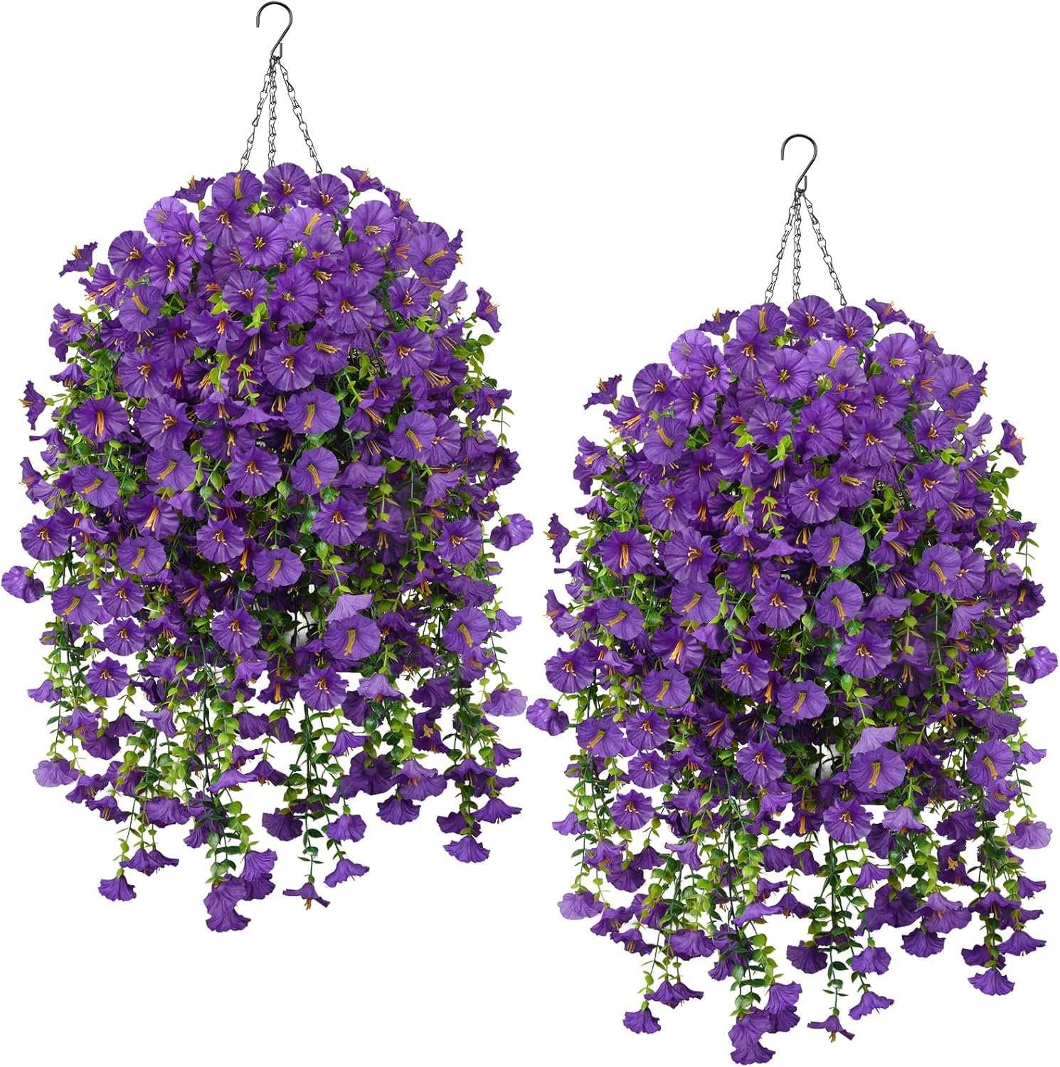 Fairblo 2Pcs Artificial Hanging Basket Outdoor Artificial Flowers