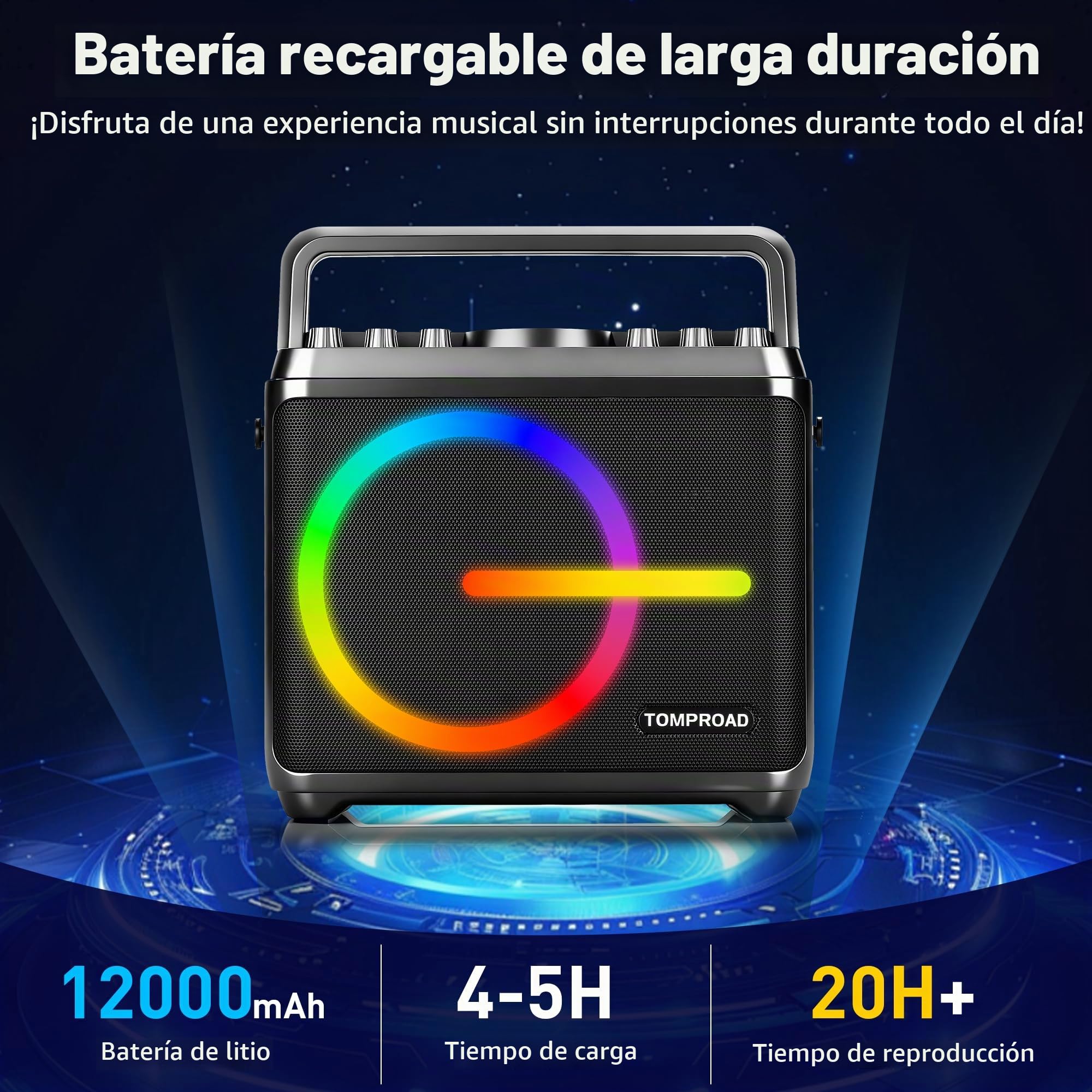 Máquina de Karaoke, Altavoz Bluetooth con 2 micrófonos inalámbricos, Sistema de megafonía portátil para Adultos y niños con Luces LED, Ajuste de Graves/Agudos,Rec para Fiestas en casa.