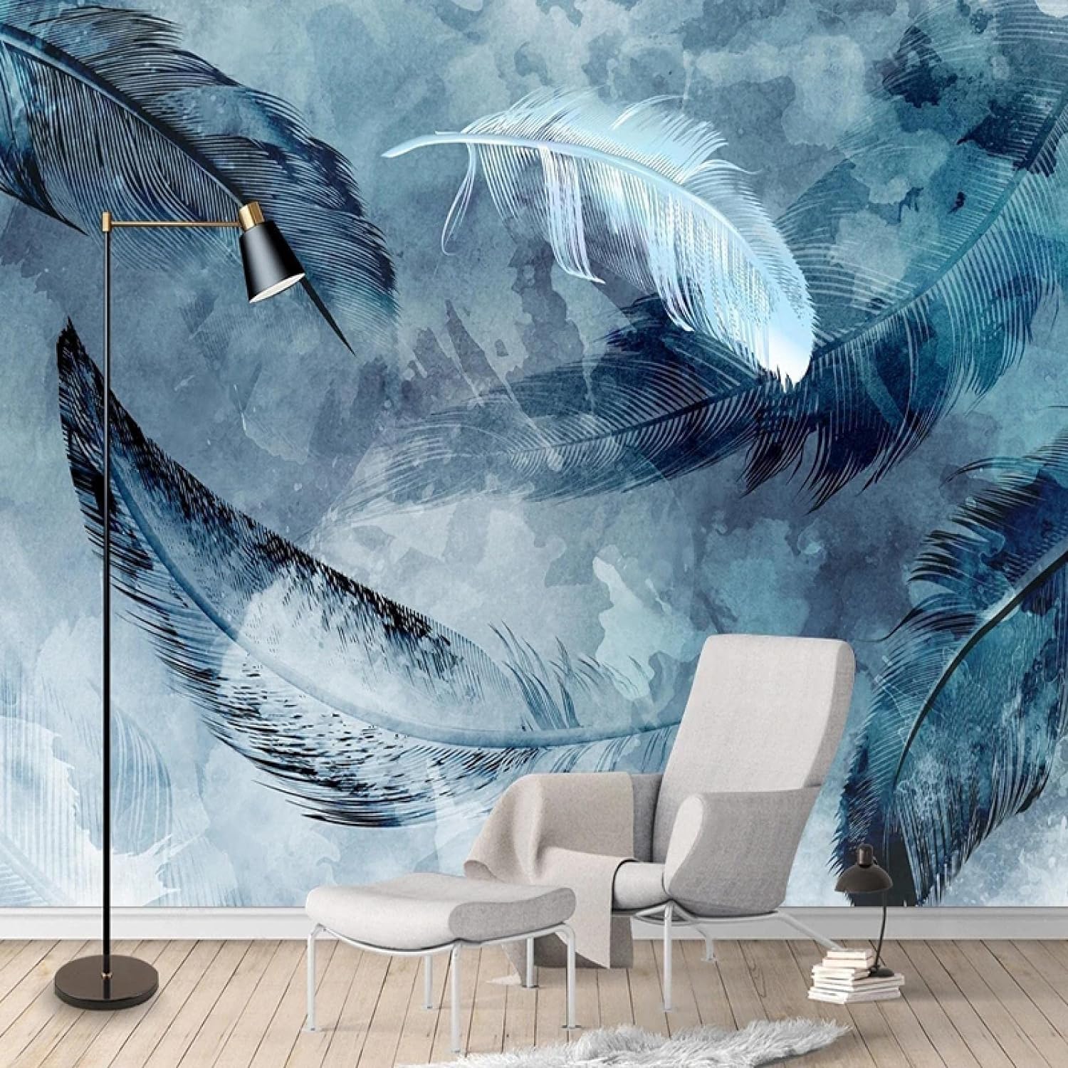Papier peint plumes d'animaux 3D pour masquer un mur abîmé