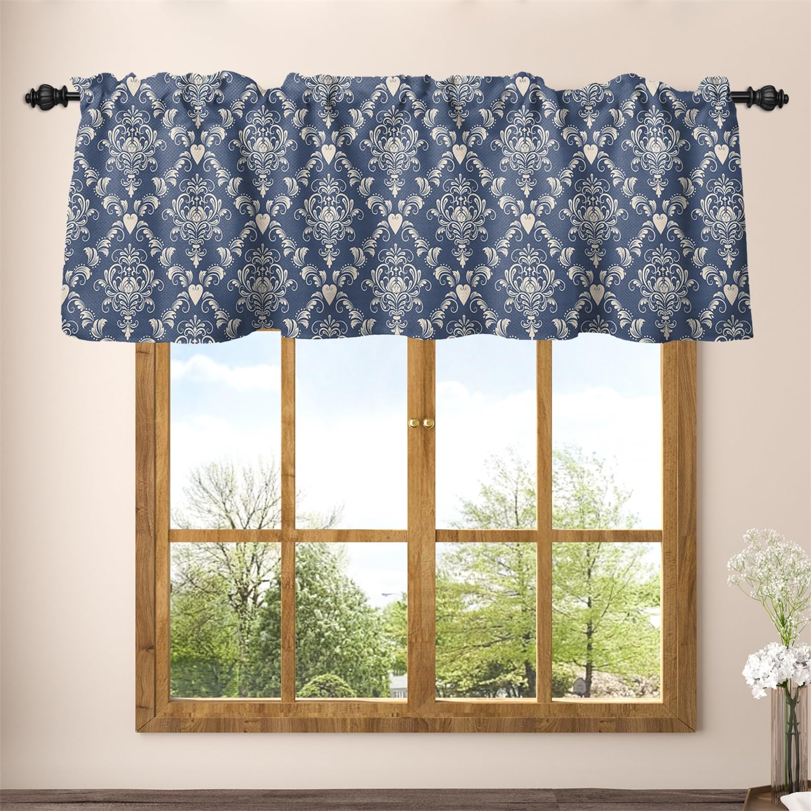 Cenefas florales Renaiss de 42x18 pulgadas, cortina corta de lino pesado para cocina