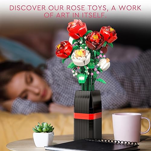 Miniatura 3 de EDUCIRO - Juego de decoración de ramo de flores (818 unidades), flores artificiales con rosas y jarrón para adultos, perfecto para decoración del